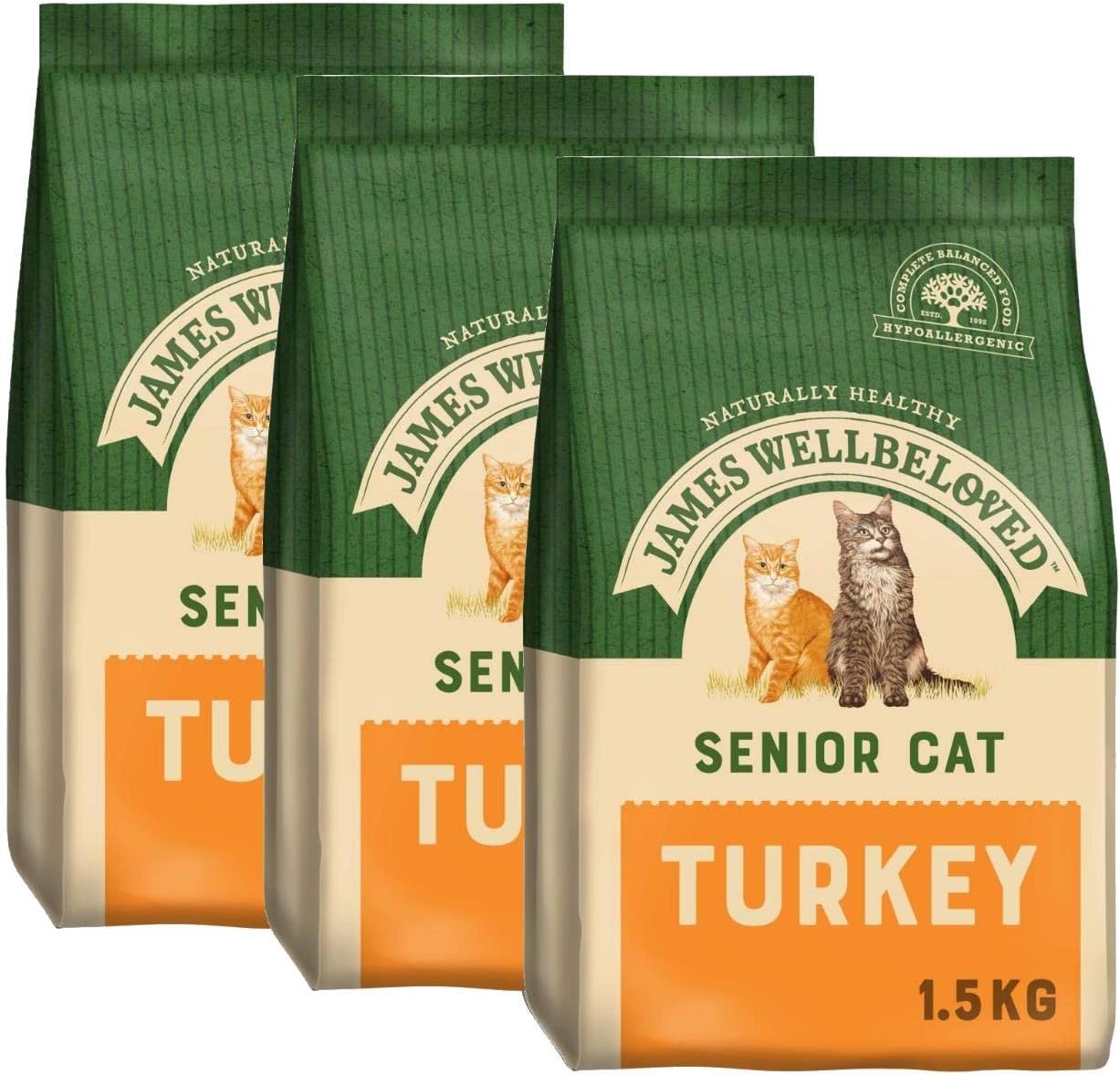 James Wellbeloved Senior Dry Cat Food Biscuits, Turkey & Rice 4.5kg (3 x 1.5kg) Amazon.co.uk