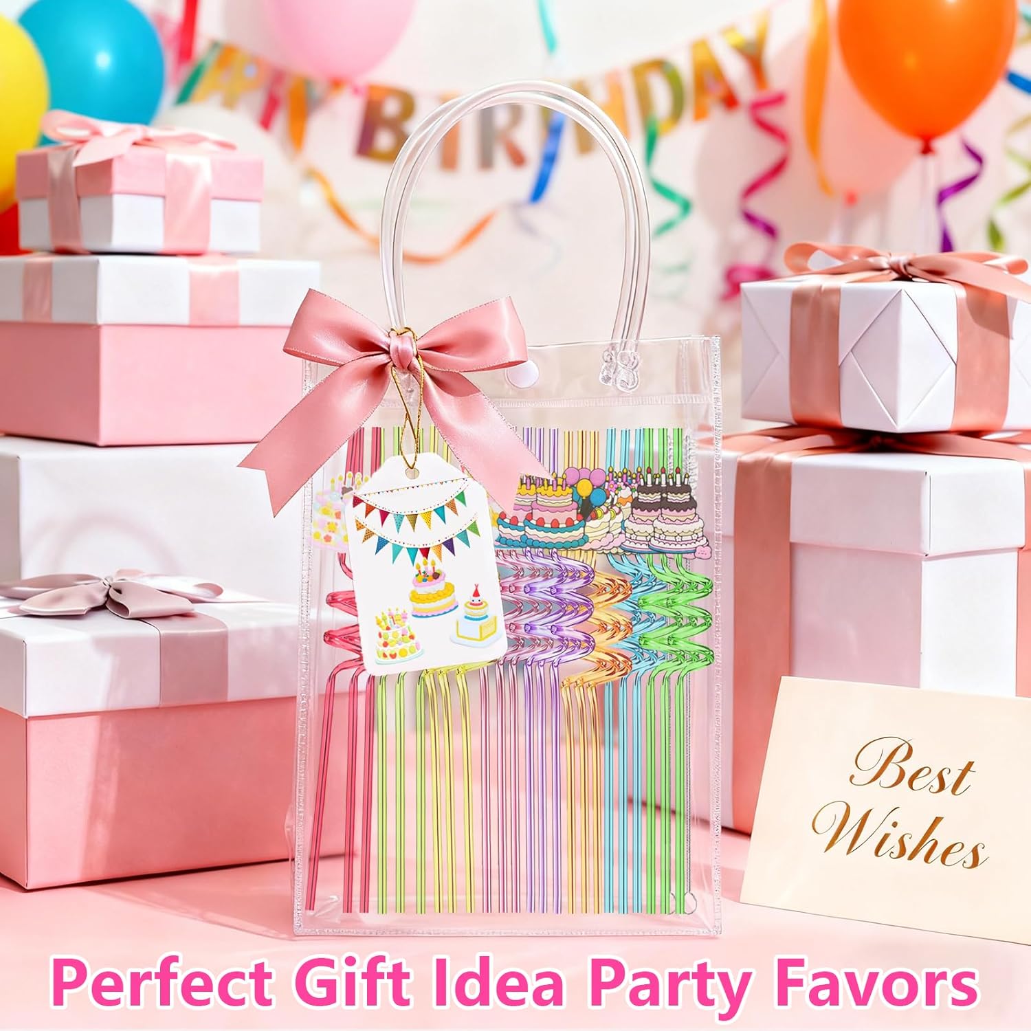 LEDUO 24Pcs Reusable Birthday Drinking Straws-Birthday Party Decorations Supplies Gift Favors -Swirly Straws for Kids-Glitter Cake Straw Drink Straw-Colorful Crazy Silly Plastic Straws+2 Clean Brushes - Image 7
