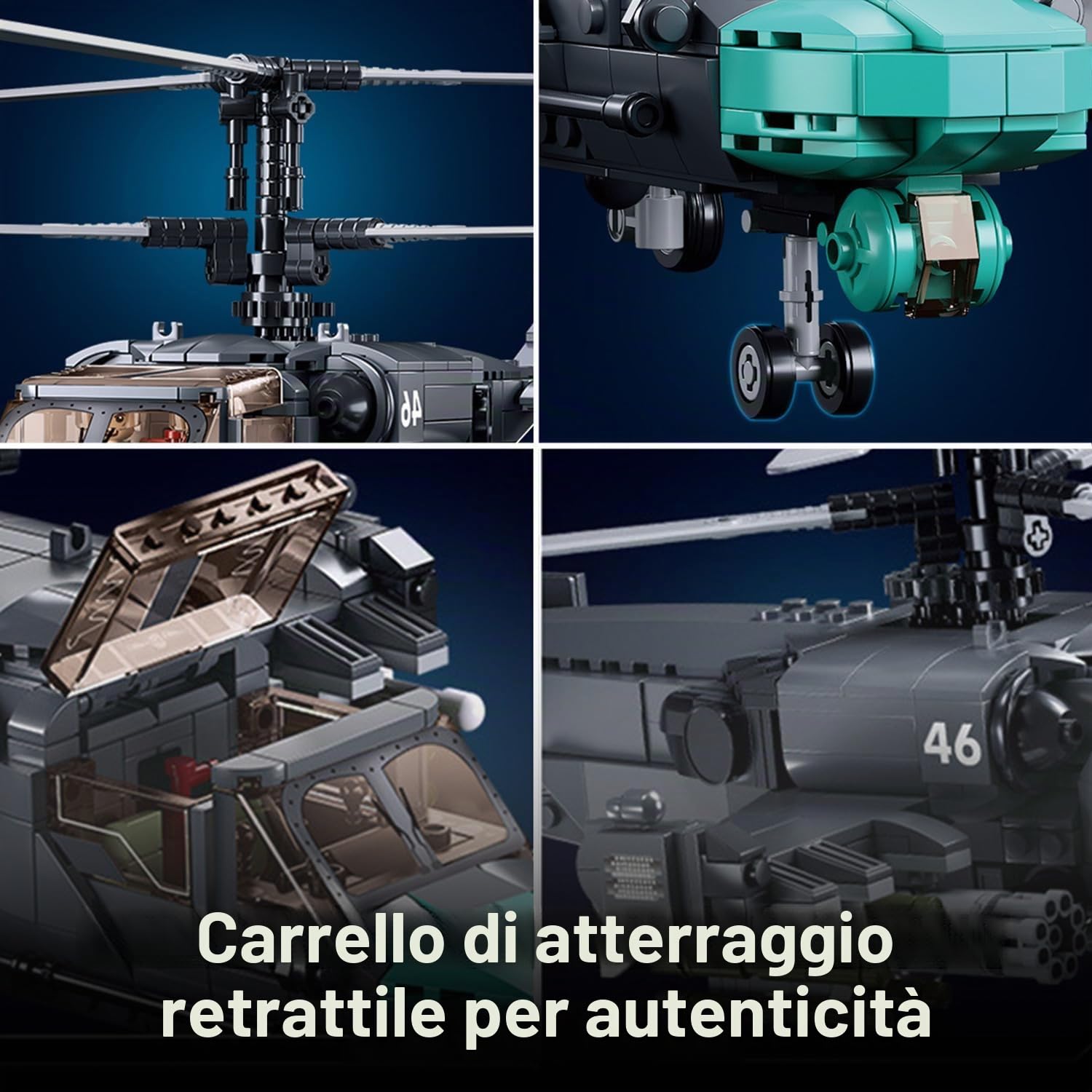 Kamov Ka-52 Elicottero da Ricognizione e Attacco Giocattolo da Costruzione - Set dell'Esercito con 913 Pezzi, Scala 1:30, Include 2 Soldatini - Divertimento per Bambini e Adulti