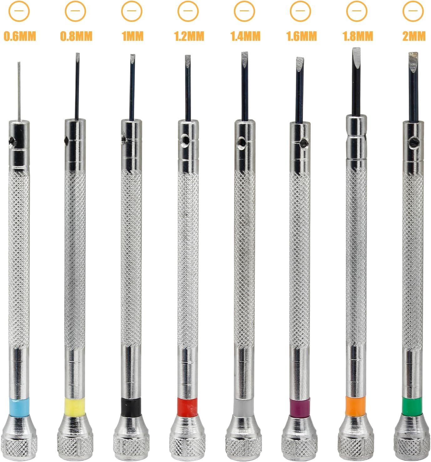 Hordion 8Pcs Micro Precision Screwdriver Set, Jewelers Screwdriver Set, Watch Screwdriver Kit 0.6-2mm for Watch, Jewelry, Eyeglasses, Sunglass, Electronics, Computer, Toys Repair (Flat)