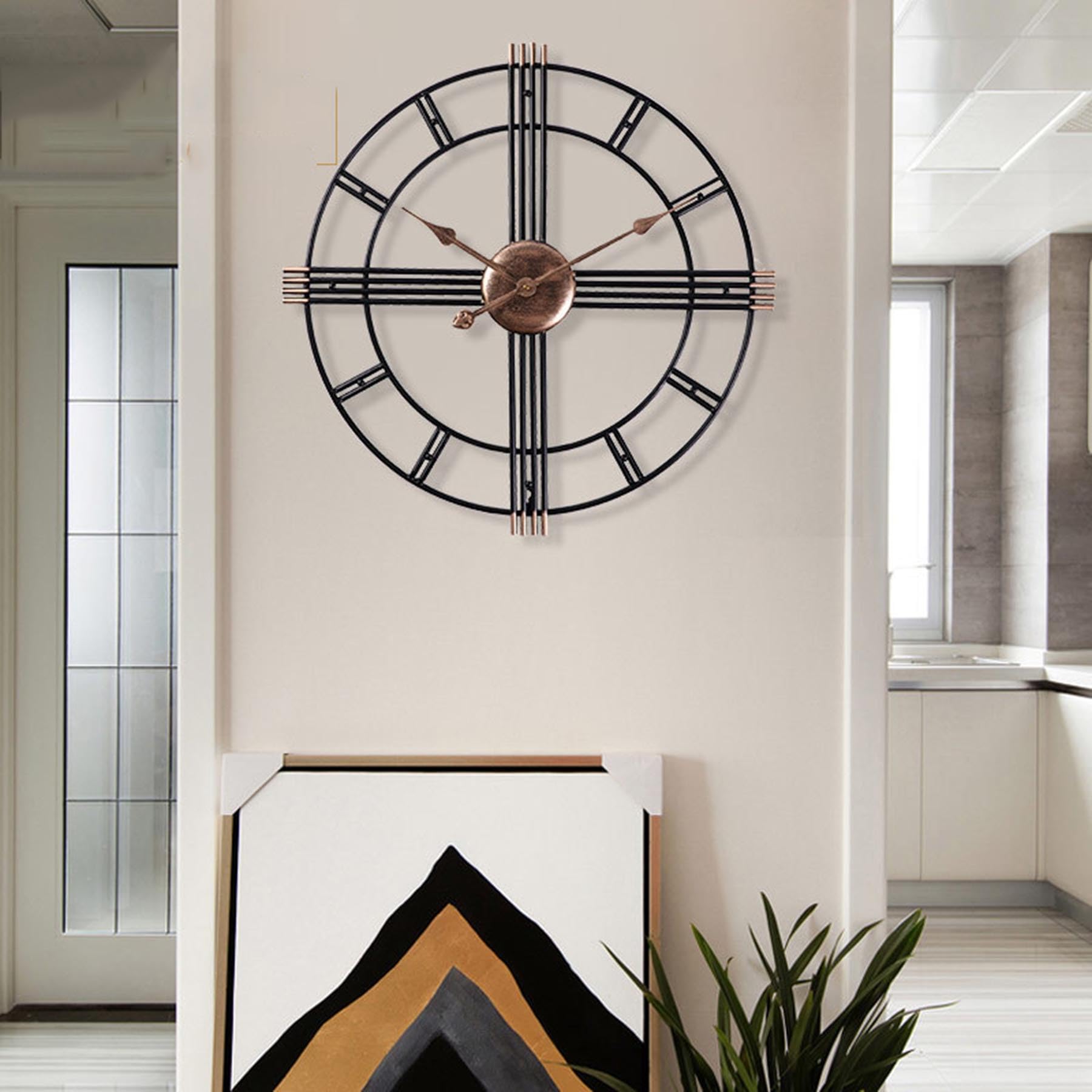 Reloj de Pared metálico con Grandes números Romanos, 60 cm Redondo Vintage silencioso de Metal, Moderno sin tictac Funciona con Pilas, Incluye Gancho e Instrucciones