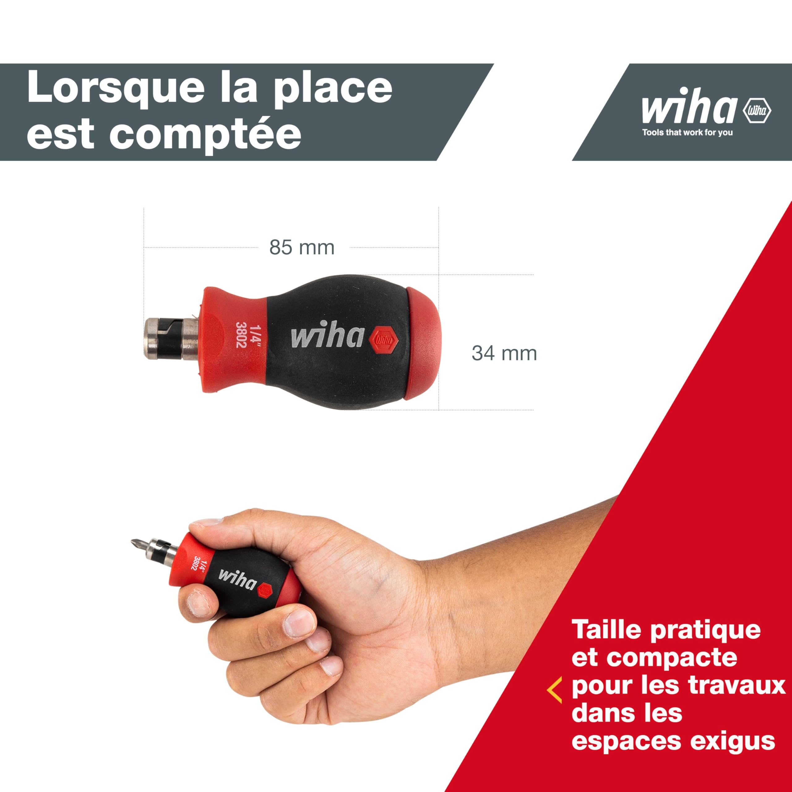 Tournevis Stubby Wiha avec chargeur de douilles en lot de 7 doubles (43613)