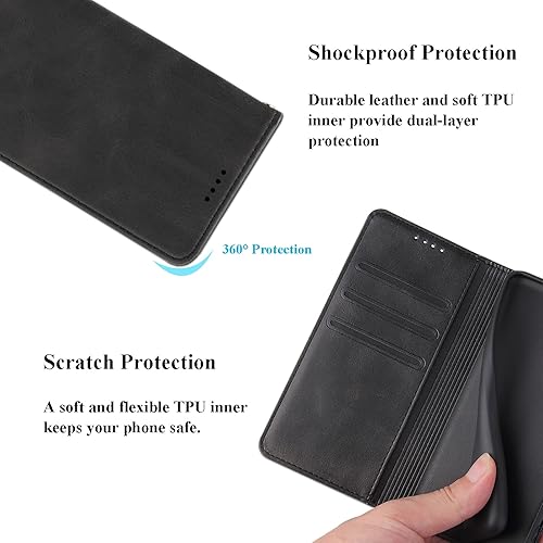 Miniatura 4 de Keihok TCL 40XL - Funda de cuero diseñada para TCL 40XL, con ranuras para tarjetas y soporte plegable, cubierta magnética de piel sintética,