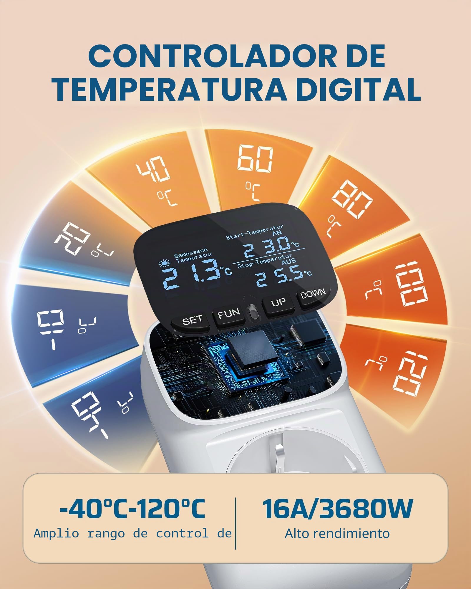 DEWENWILS Regulador de temperatura, pantalla alemana, interruptor de temperatura con sonda, 230 V, termostato digital, regulador de temperatura con modo de calefacción y refrigeración para invernadero