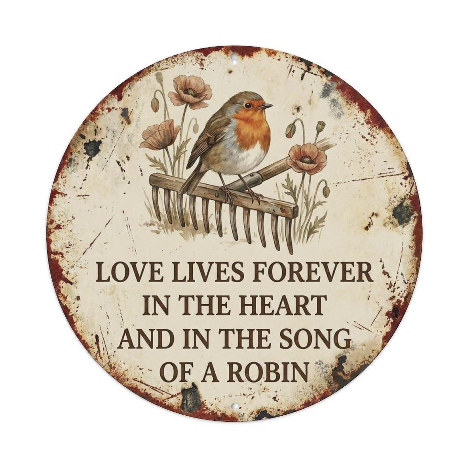Yrnq Vintage Style Robin Bird Garden Quote Forever Vintage Metal Tin Sign Plaque Wall Decor For Cafe, Club, Garden Round Metal Poster 8X8inch