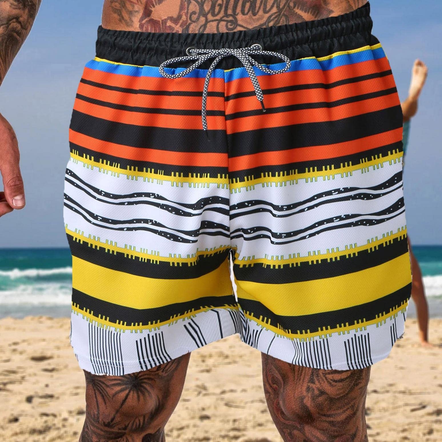 Męskie kąpielówki na lato, na plażę, do surfowania, z podszewką z siateczki, żółty, 4XL