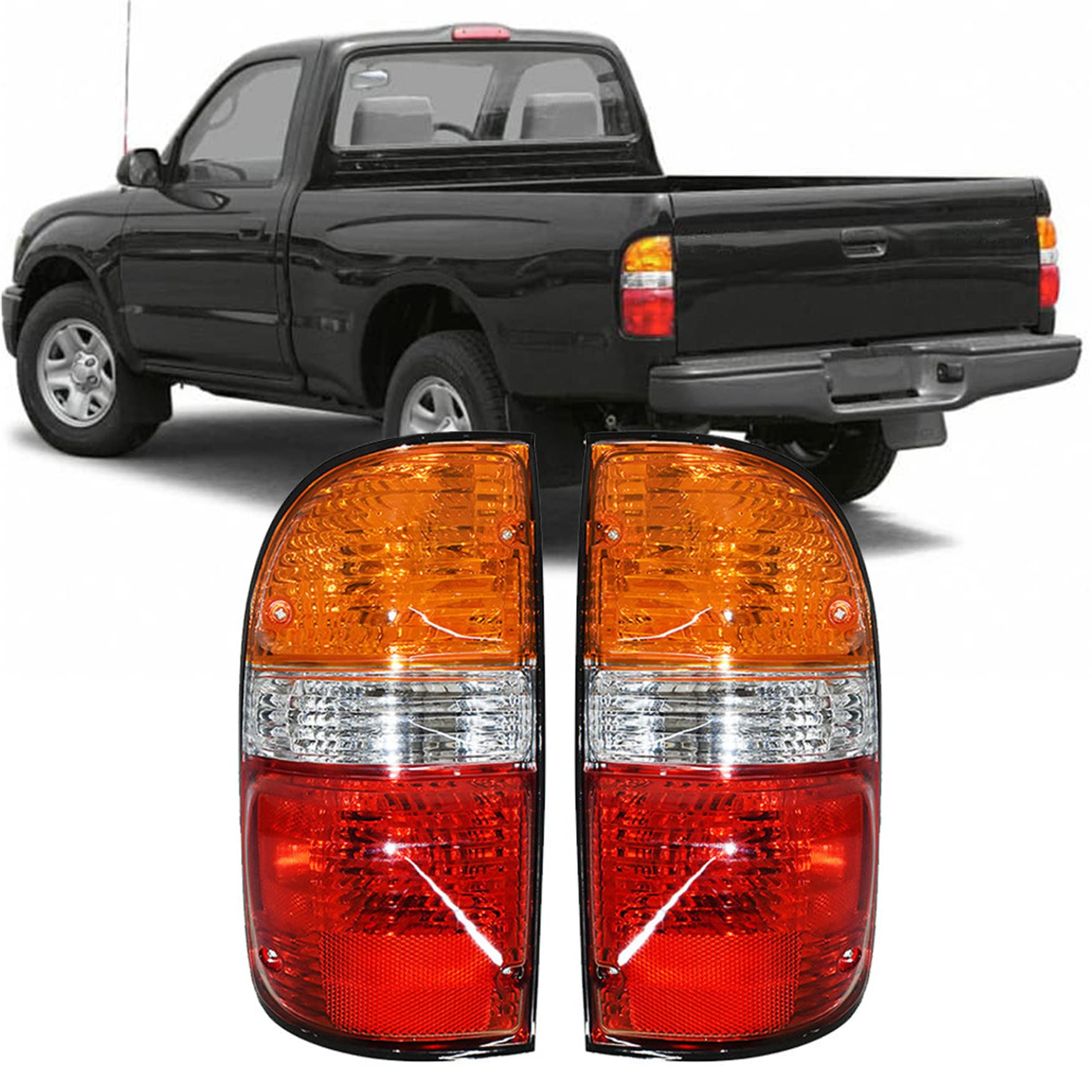 WFLNHB 1 Pair Left and Right Side Tail Lights Assembly Replacement for Toyota Tacoma 2001-2004 Driver & Passenger Side Rear Brake Lamps w/Bulbs 81560-