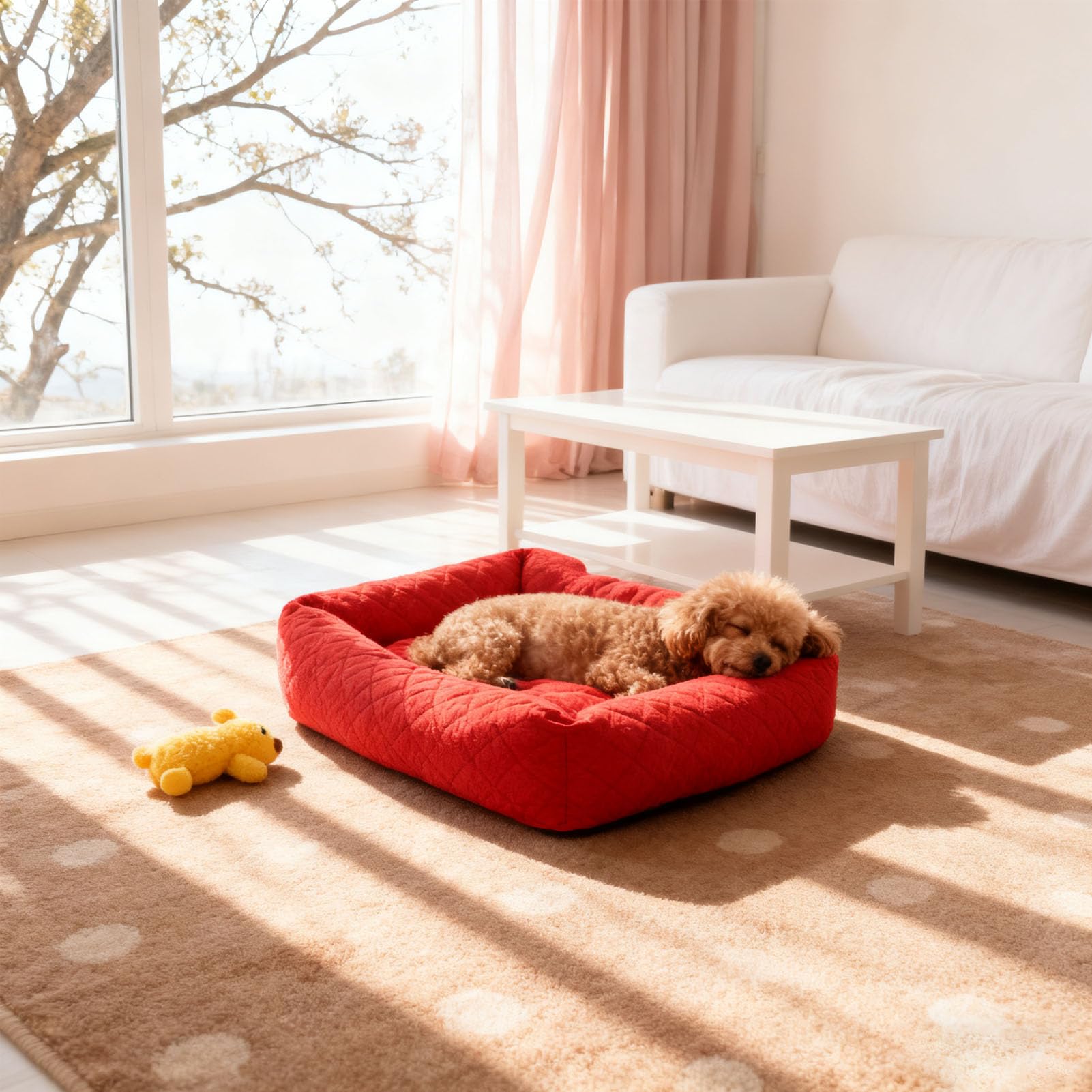Acouto Cama Ortopédica para Perros Pequeños, Funda Lavable Extraíble de Poliéster de Felpa, Diseño Cómodo para Uso en Interiores (Rojo)