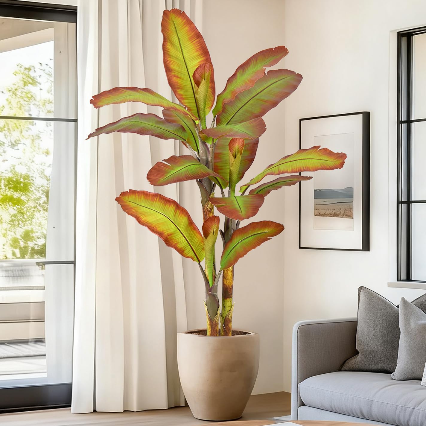 Artificial BananaTree 7FT Tall Large Faux Trees with Realistic Leaves, Fake Banana Floor Potted Artificial Plants for Home Office Living Room Indoor Outdoor Decor (84in,1Pack)