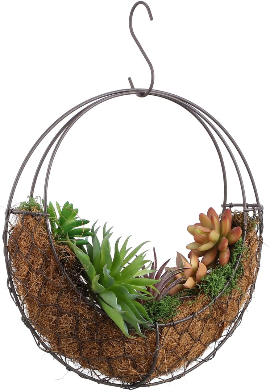 DOITOOL Wire Wreath Frame Hanger, Moon Shape Wreath Form Hanging Plant Holder Metal Hanging Planters Plant Basket Holder, Succulent Wire Wreath Frame Form Hanger with Hook