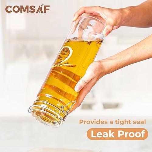 Miniatura 6 de ComSaf Juego de 3 tarros de vidrio herméticos de 60 onzas con tapas, tarro redondo para almacenamiento de alimentos, recipiente alto para espaguetis