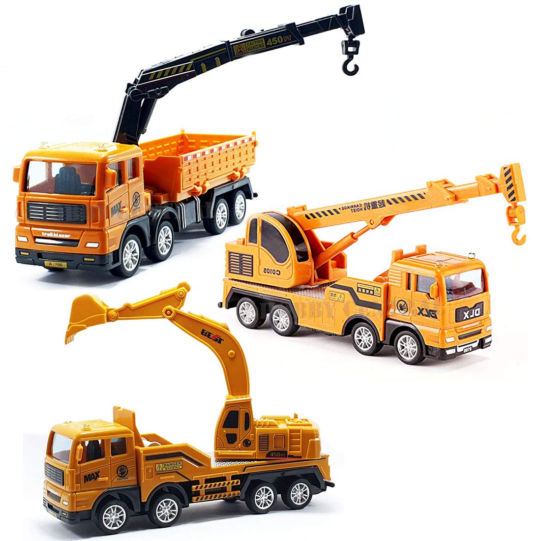 HOBBY CENTRAL Excavator and Crane Toy Construction Vehicles (Set of 3)