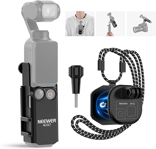 NEEWER GP-61 Magnetic Neck Holder & AC017 Plastic Extension Mount Adapter Compatible with DJI Osmo Pocket 3 Creator Combo Accessories, Adjustable Gimbal Camera Neck Mount for POV Vlog Video Recording