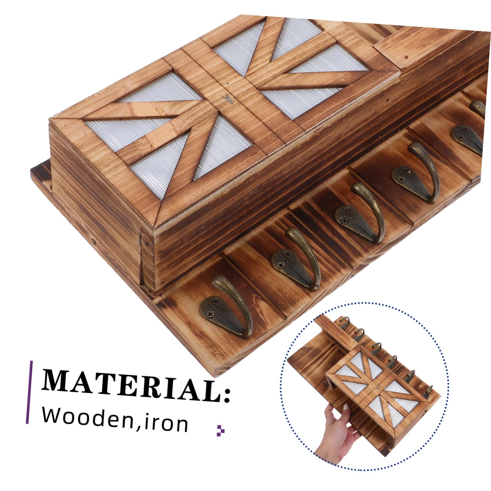 INOOMP Portaoggetti da Parete in Legno Massello con Ganci Appendiabiti Mensola Sospesa per Chiavi e Posta Design Salvaspazio per Ingresso o Corridoio Marrone