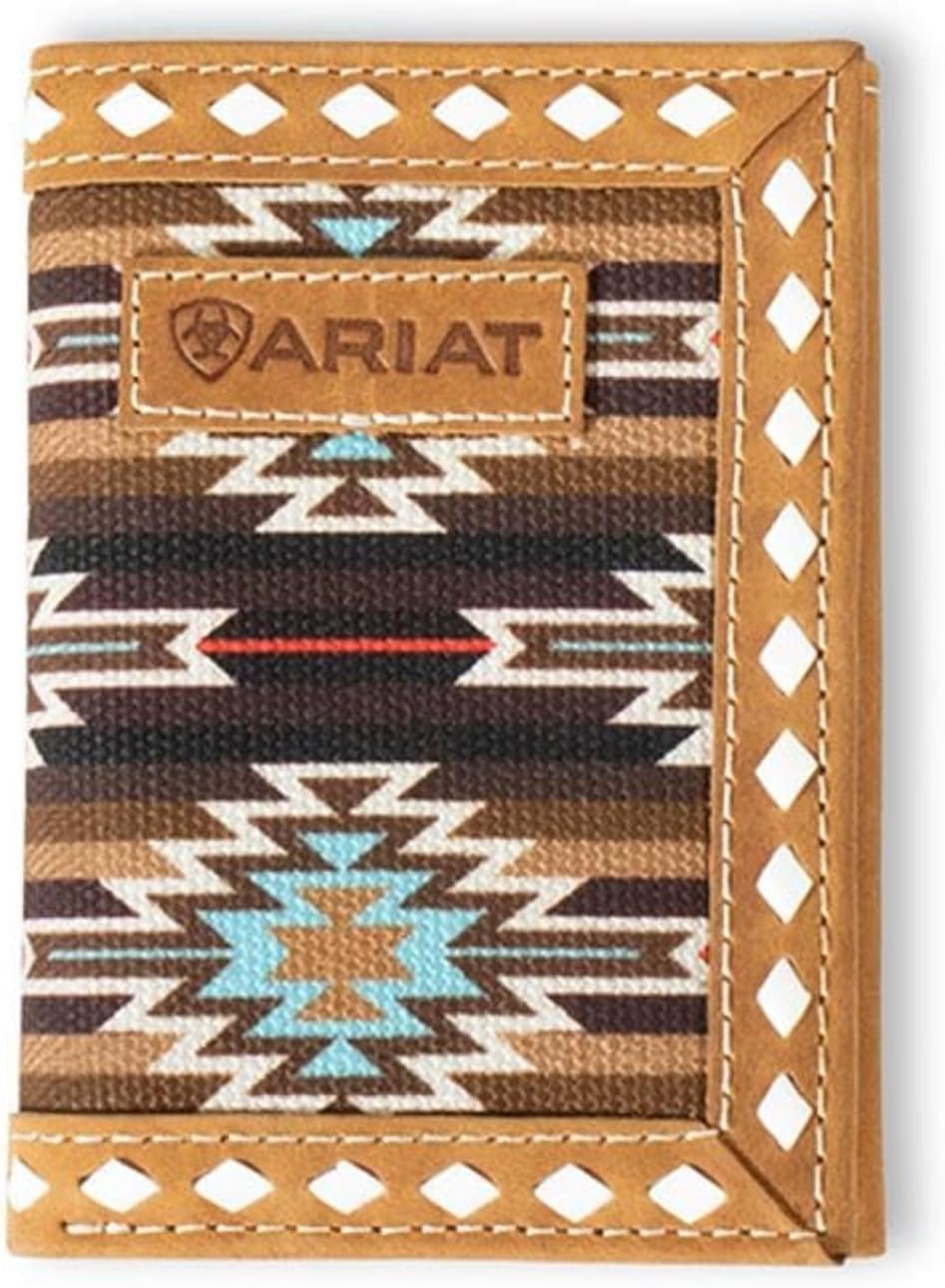 ARIAT Trifold Southwest Diamond Lace Wallet, Brown