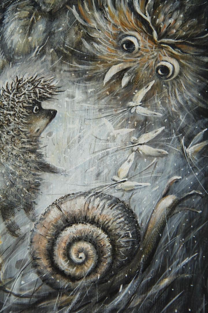 ロシア雑貨『霧の中のハリネズミ』木製トレーH40cmマトリョーシカ