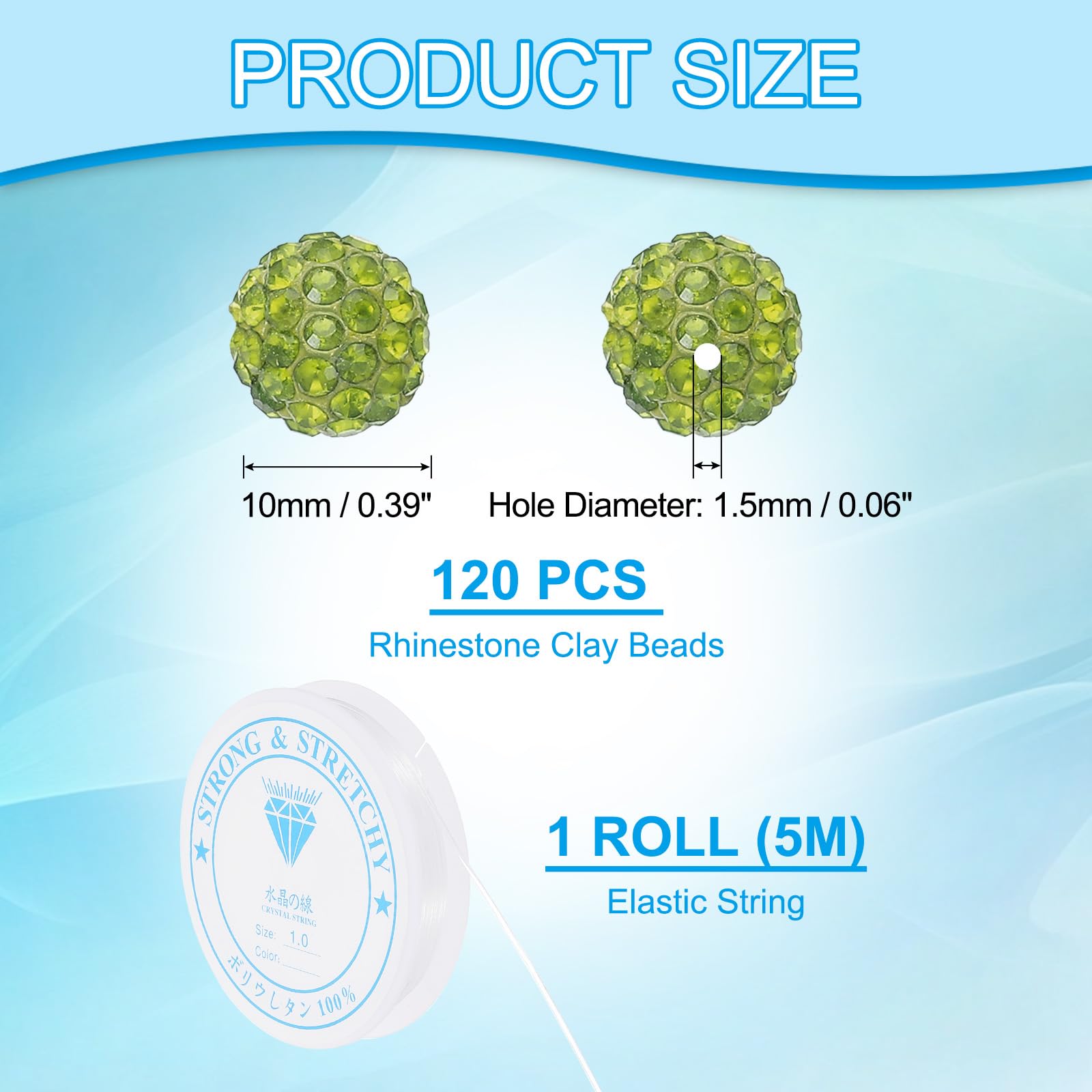 PATIKIL 10mm Rhinestone Clay Beads for Jewelry Making 120 Pack Round Ball Polymer Clay Crystal Charm Beads with Elastic String for Craft Decor Necklace Chain Bracelets DIY Olive Green - Image 2