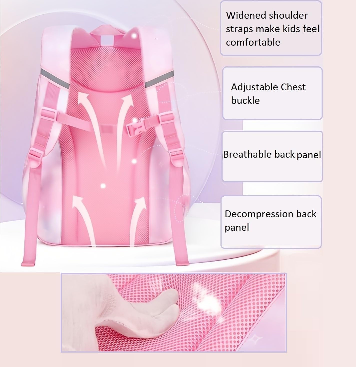 Backpack for Girls with Chest Buckle Kids Bookbag for Elementary School Water Resistant School Bag Purple - Image 6