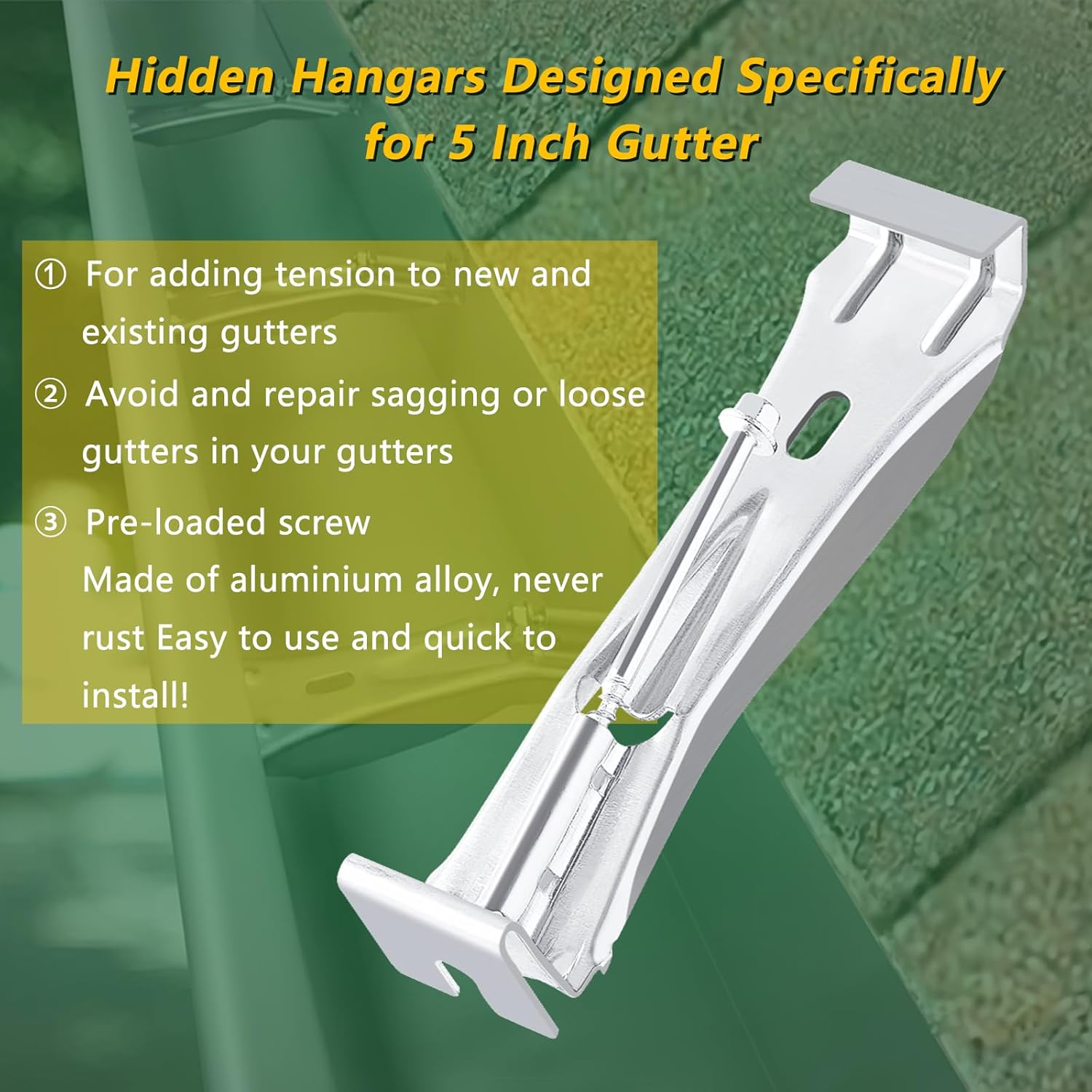 Quick Screw Gutter Hangers 5 Inch- 100 Pack - 5 Inch Gutter Clips Hidden Gutter Hangers 5 Inch with a Pre-Inserted Rust Resistant Screw with Bonus 6 Inch Drill Bit