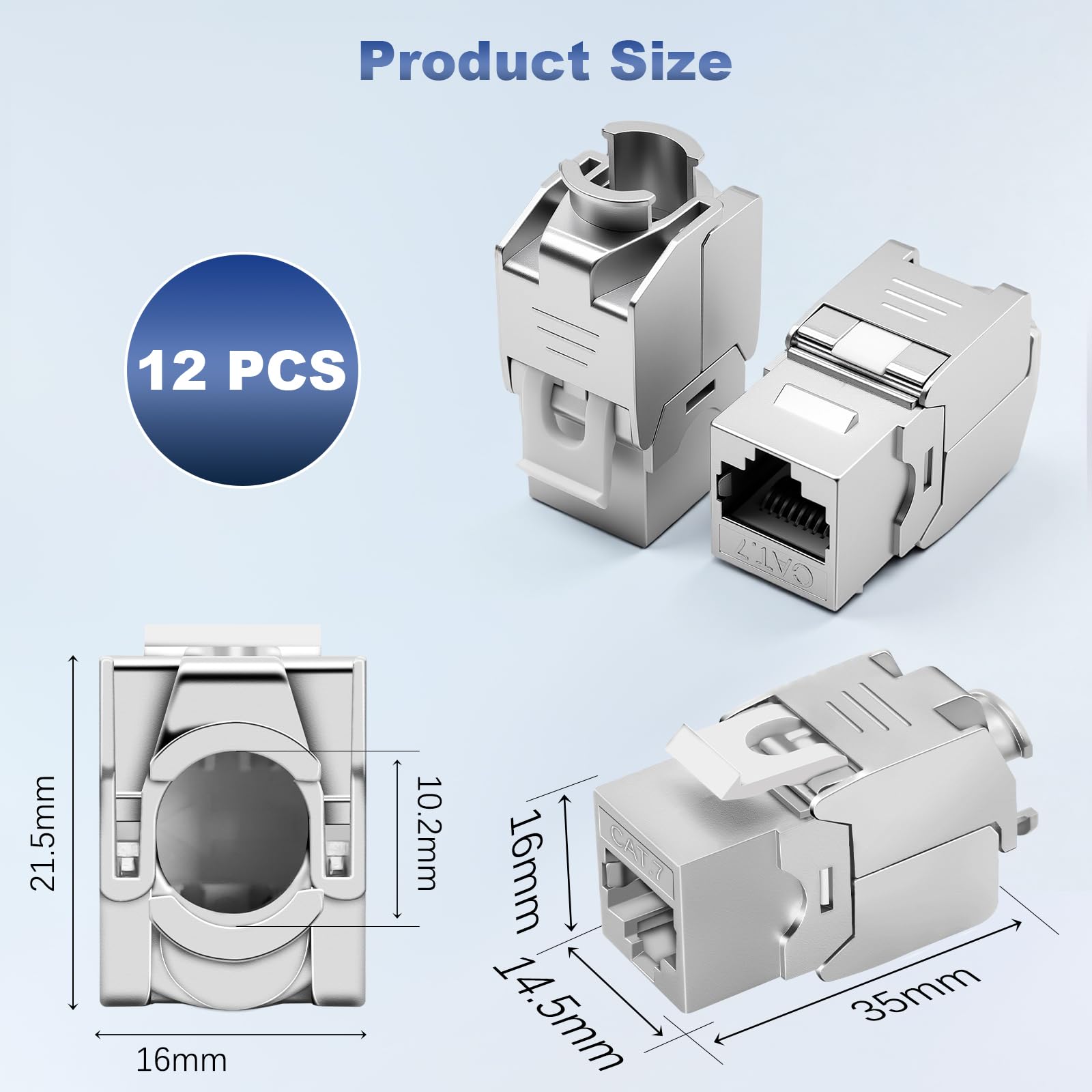 12 Stück CAT 7 Keystone RJ45 Modul Buchse für CAT7 CAT6 CAT6a, Werkzeugloses LSA, 10 Gbit/s Übertragung, Vollgeschirmt STP, Vergoldete Kontakte, CAT 7 Keystone Jackfür Patchpanel und Netzwerkdosen