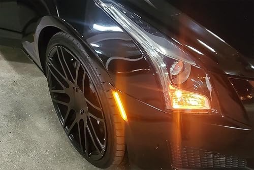 Vista 24 de iJDMTOY Kit de luz de marcador lateral de parachoques LED blanco 27-SMD de lente ahumada compatible con Cadillac ATS 2013-2014, Cadillac XT5 2017