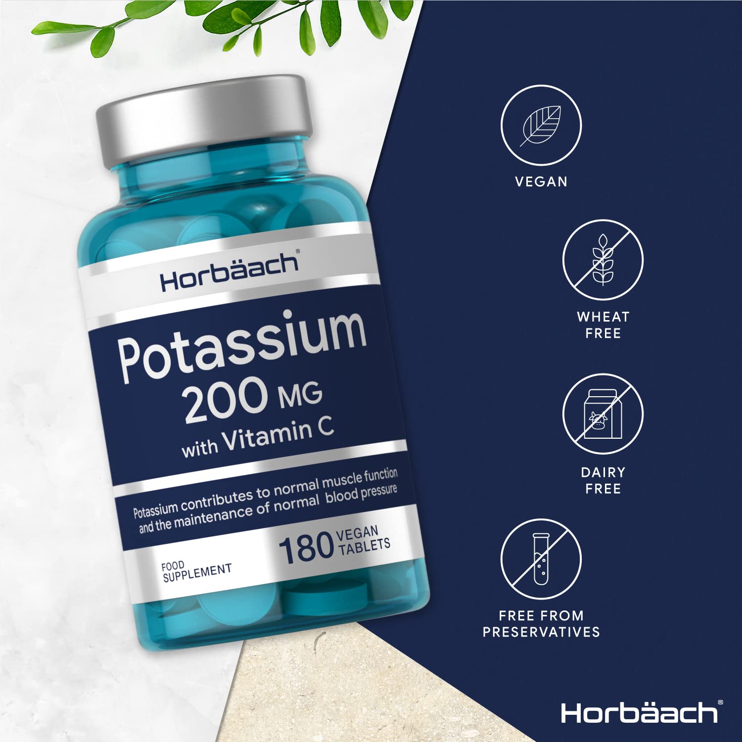 Potassium 200mg & 50mg Vitamin C 180 Vegan Tablets Blood Pressure