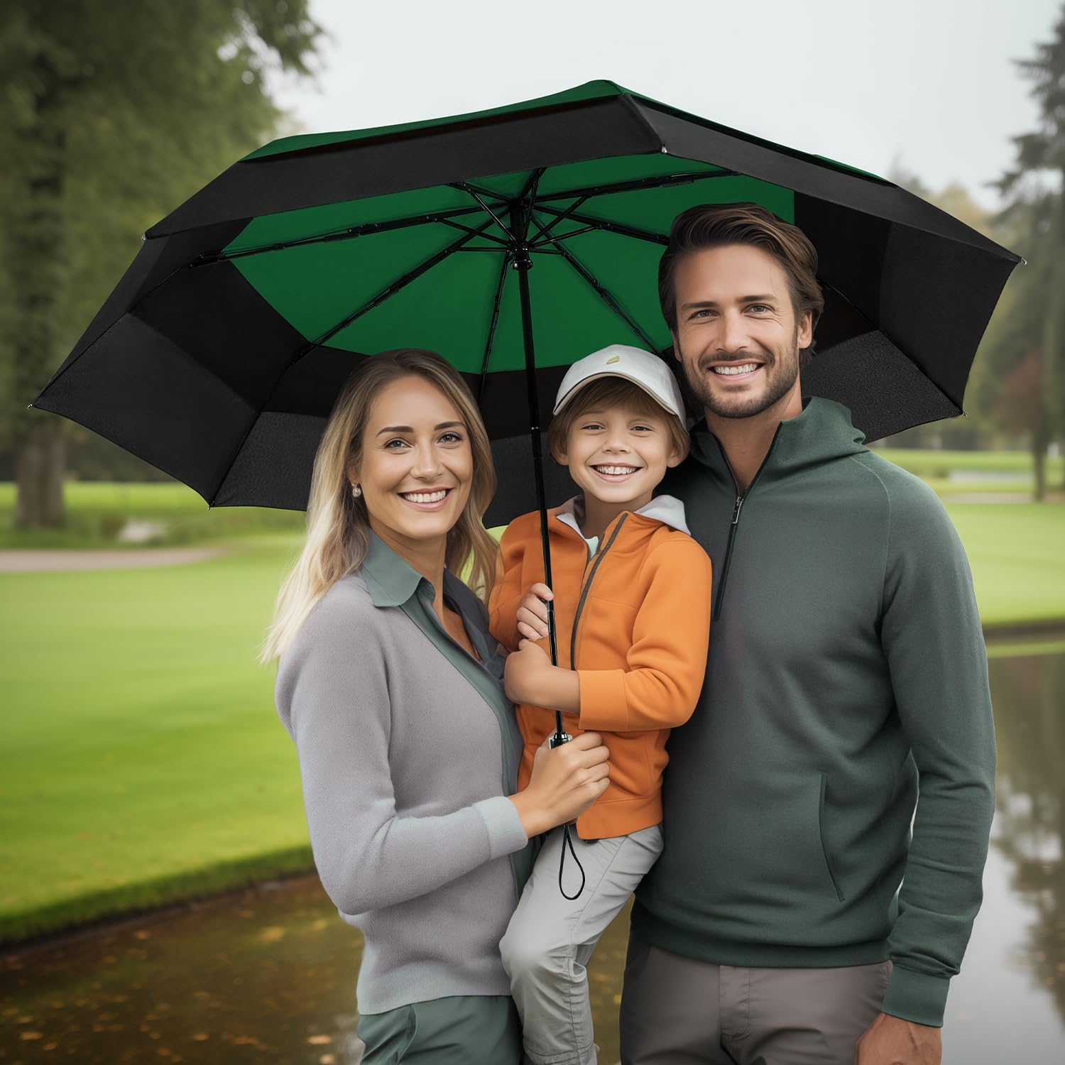 Lejorain Paraguas de golf grande para lluvia, 54 pulgadas, apertura automática, resistente, plegable, resistente al viento, doble toldo para hombres y mujeres