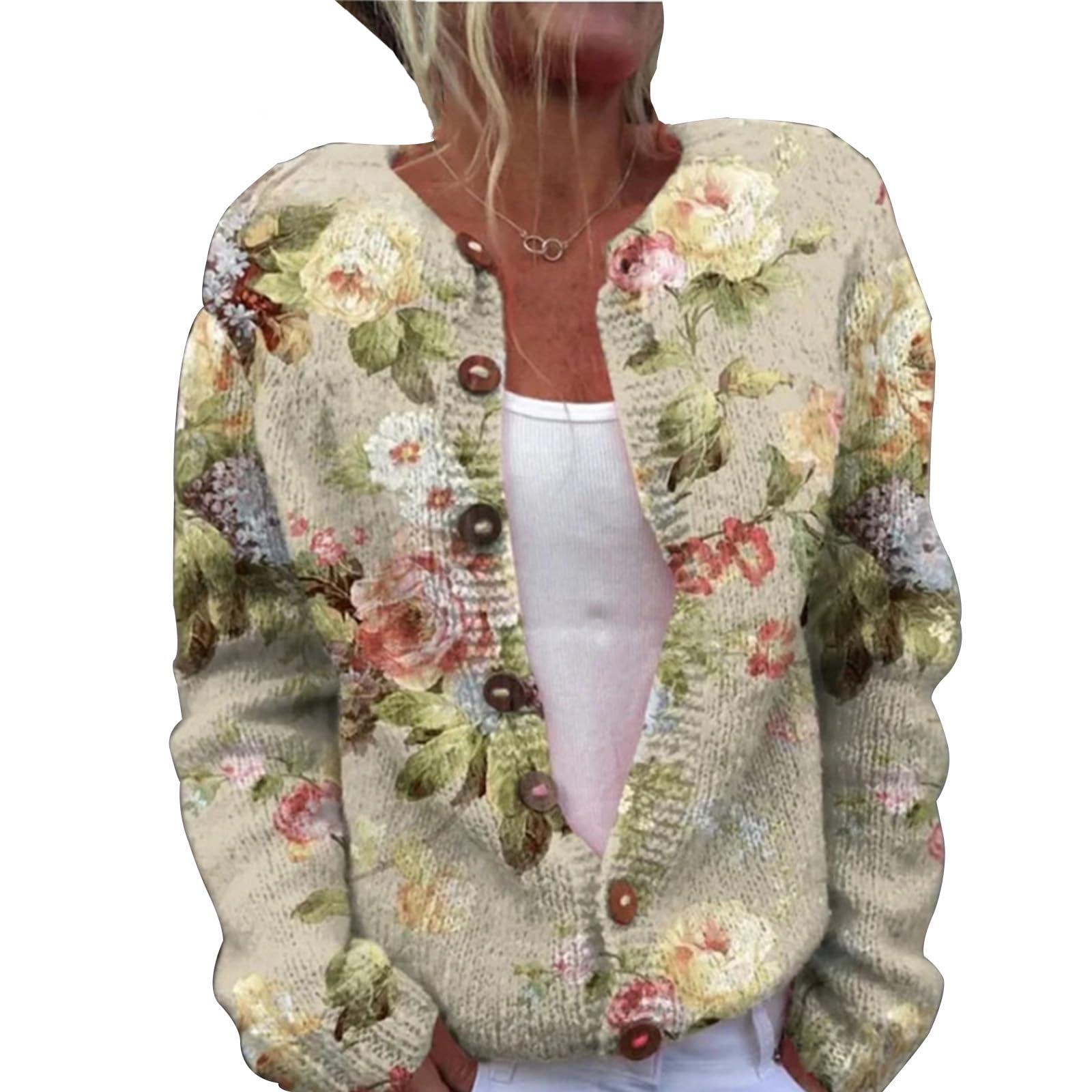 Kerstvest Dames Lang Warme Grofgebreide Strickjack met 3D Print en
