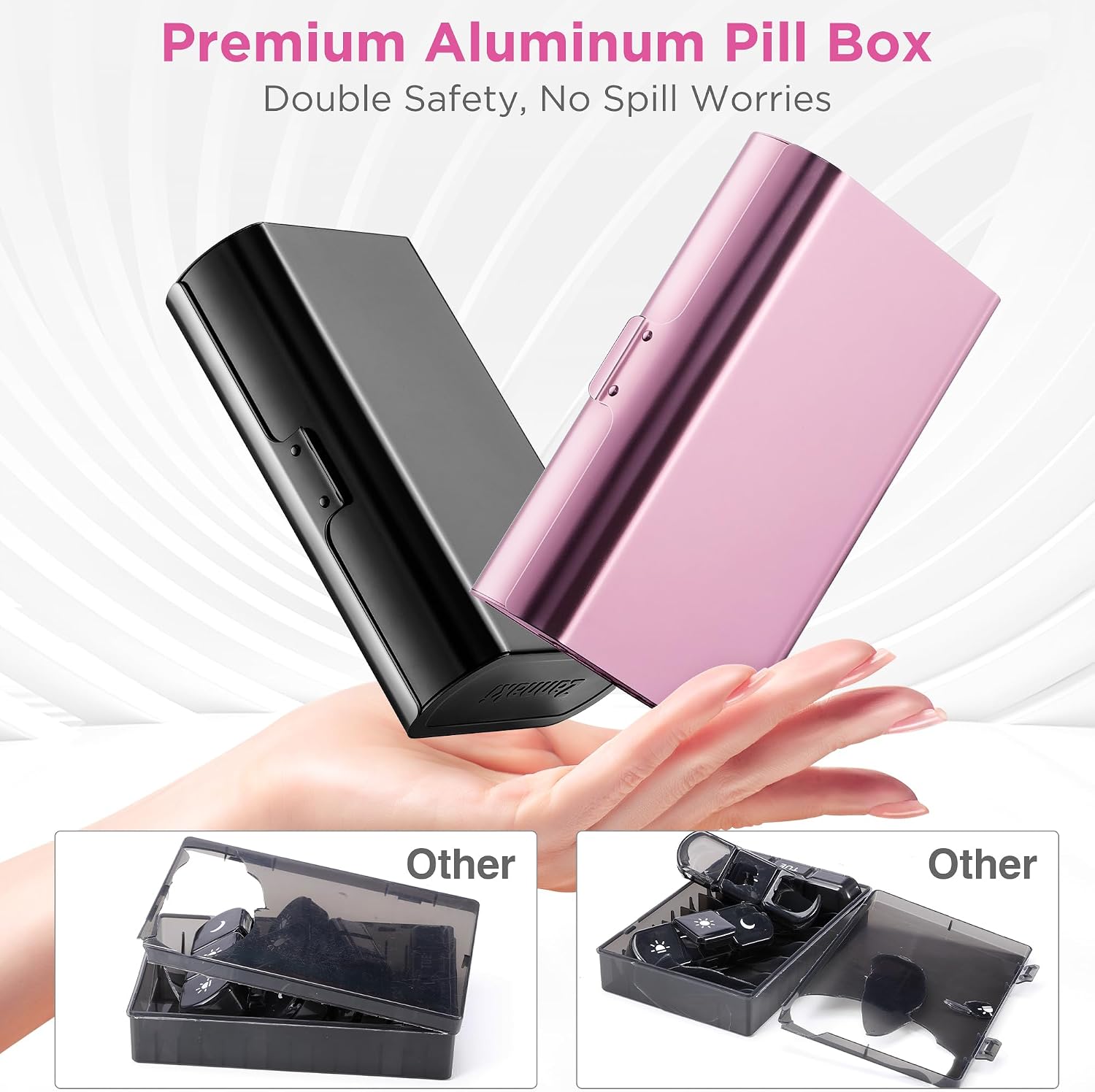 Zannaki Metal XL Weekly Pill Organizer 2 Times a Day, Large Travel Daily Pill Box 7 Day, Portable Week Twice Pill Holder Container, AM PM Pill Case for Medicine Vitamin Medication Supplement, Pink image 5
