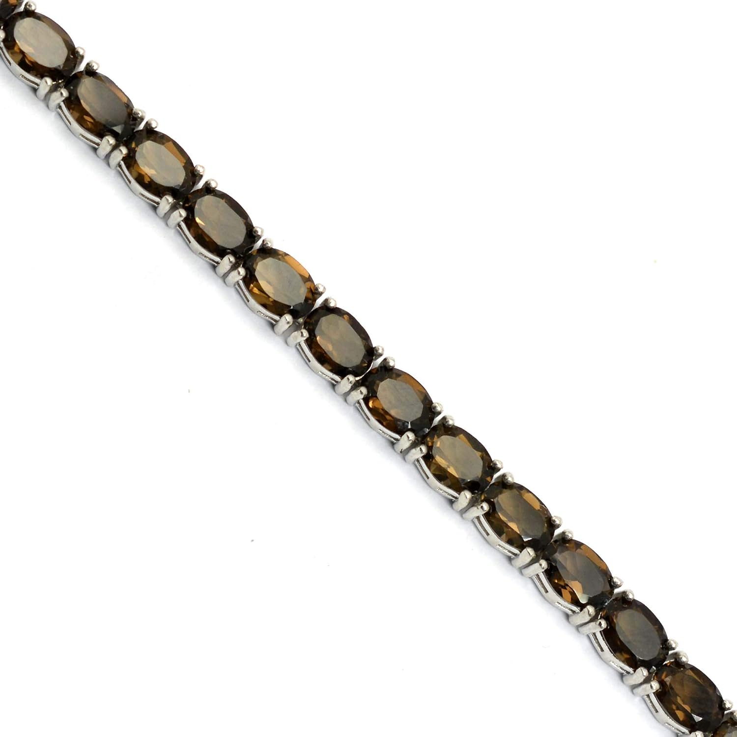 Oval Cut 7x5mm Smoke Brown Natural Smoky Quartz June Birthstone 15.50ct. Gemstone 925 Sterling Silver Unisex Tennis Bracelet