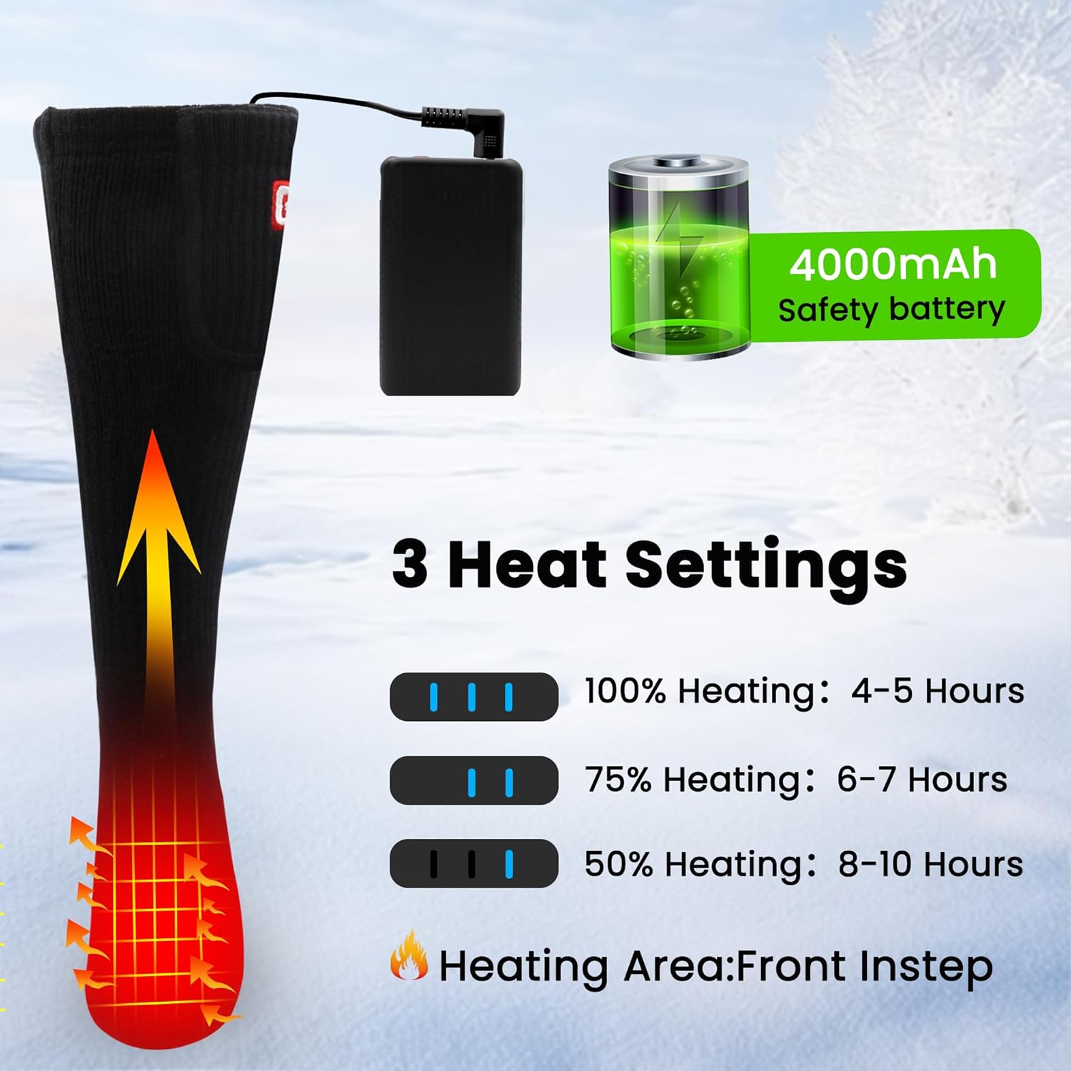 Heated Socks Rechargeable Electric Battery Heating Socks for Men Women with 3 Adjustable Heating Levels for Skiing Riding Hunting - Image 4