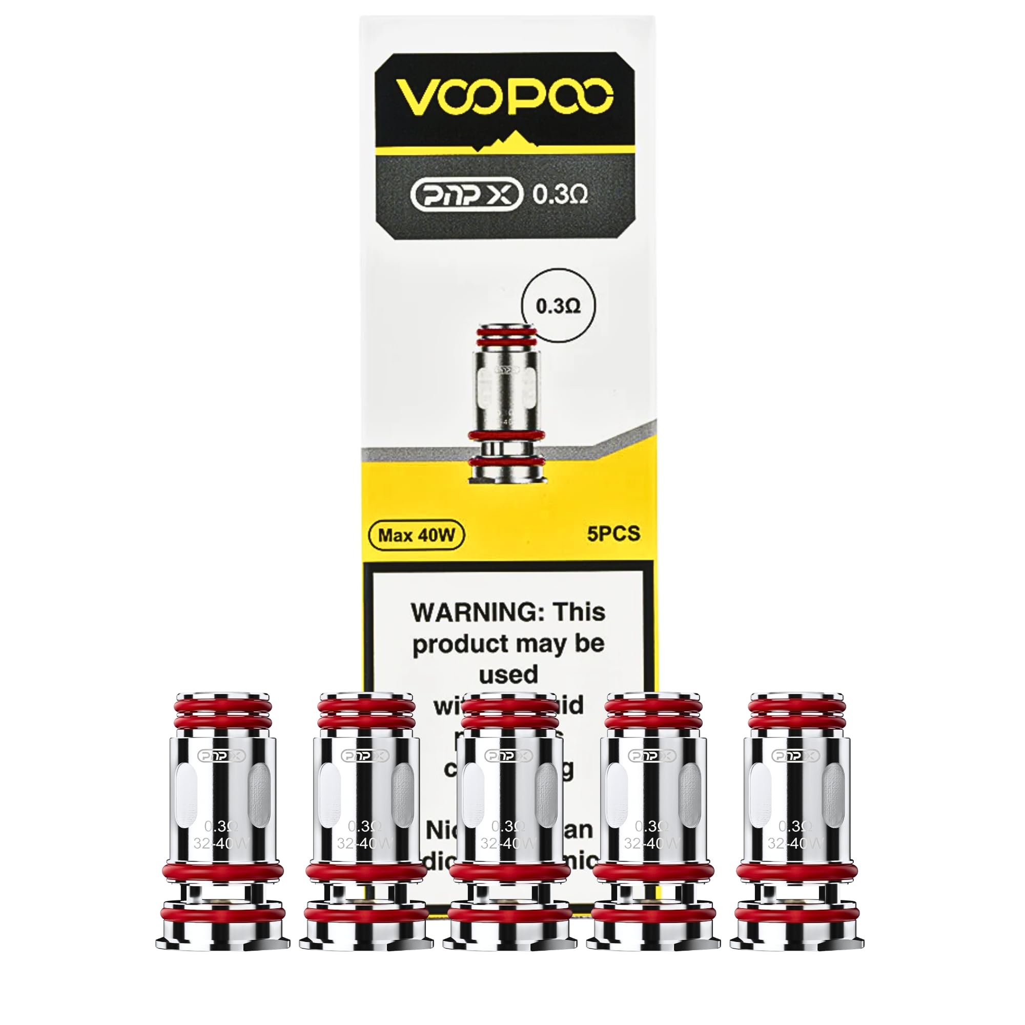 Voopoo PNP X Coils [0.3ohm | 32W-40W] 5 Pack - RDL & MTL Vaping, Mesh Coils, Leakage Proof, No Nicotine