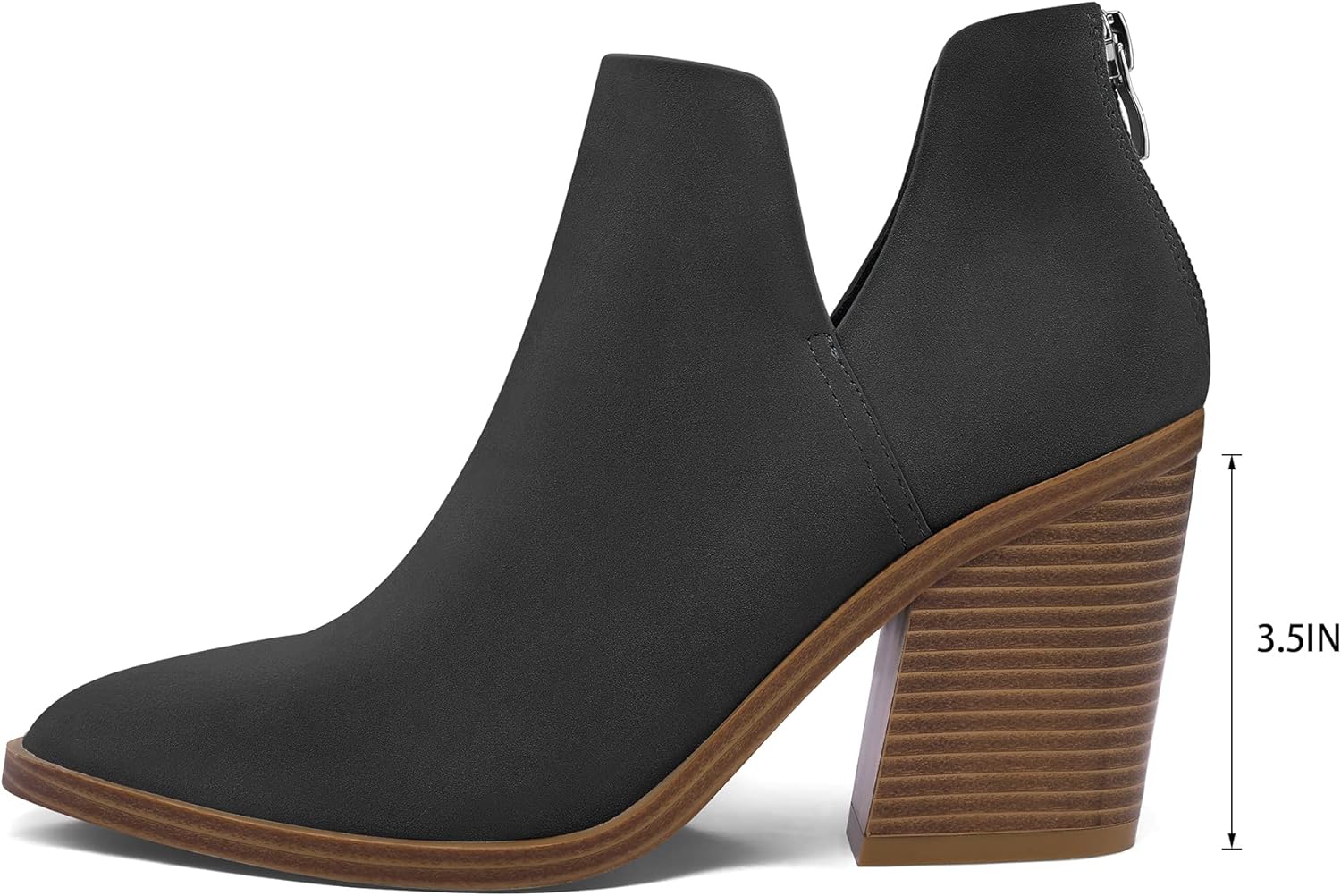mysoft Women's Ankle Boots Slip on Cutout Pointed Toe Chunky Stacked Mid Heel Booties - Image 6