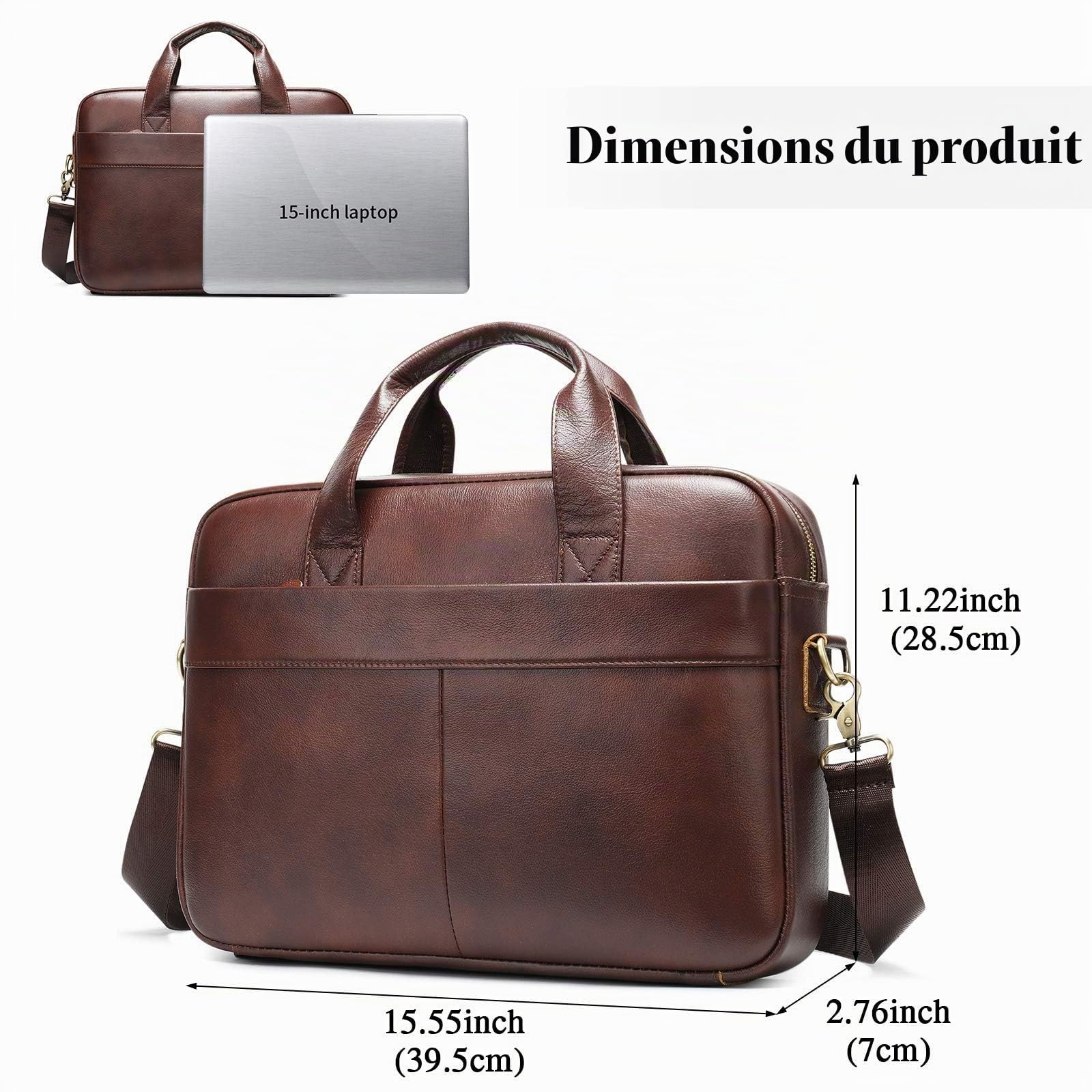 VINBAGGE Sac Business Mallette Homme Cartable Sacs Business en Cuir Véritable 14 Pouces Porte Document Sac de Messager Sac à Bandoulière d'affaires