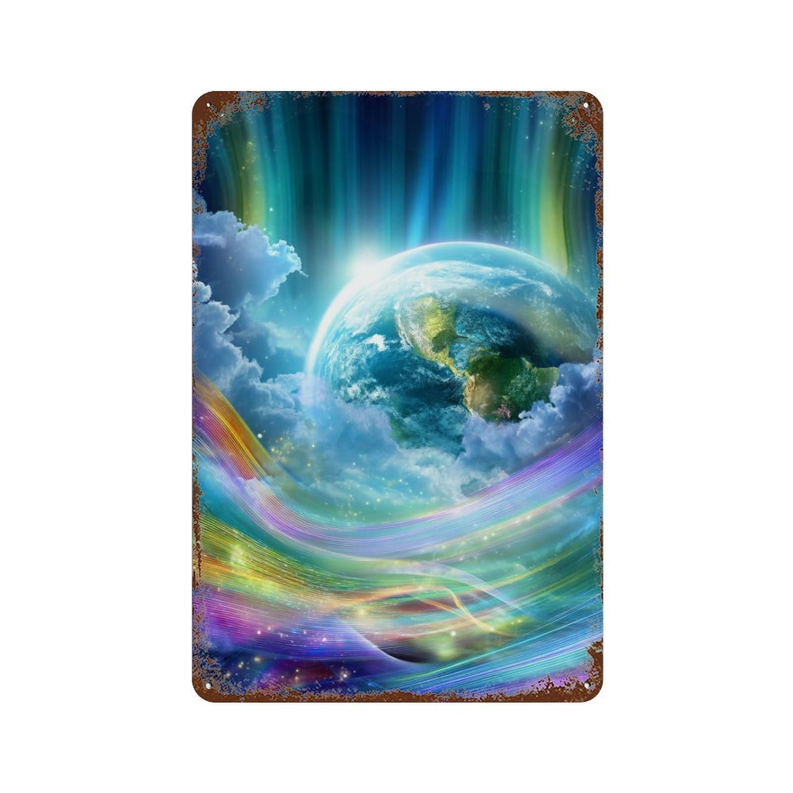 Rainbow Earth Celestial Beauty Weathered Tin Sign 11.8"x7.9", for Shed, Workshop And Garage Wall Decor, Decorative Metal Wall Art