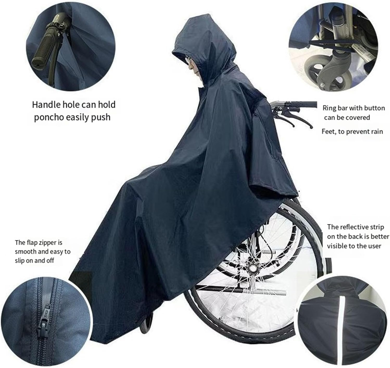 Poncho impermeable para silla de ruedas, funda protectora con capucha, diseño resistente al viento, tiras reflectantes para protección contra la lluvia en sillas de ruedas y scooters de movilidad