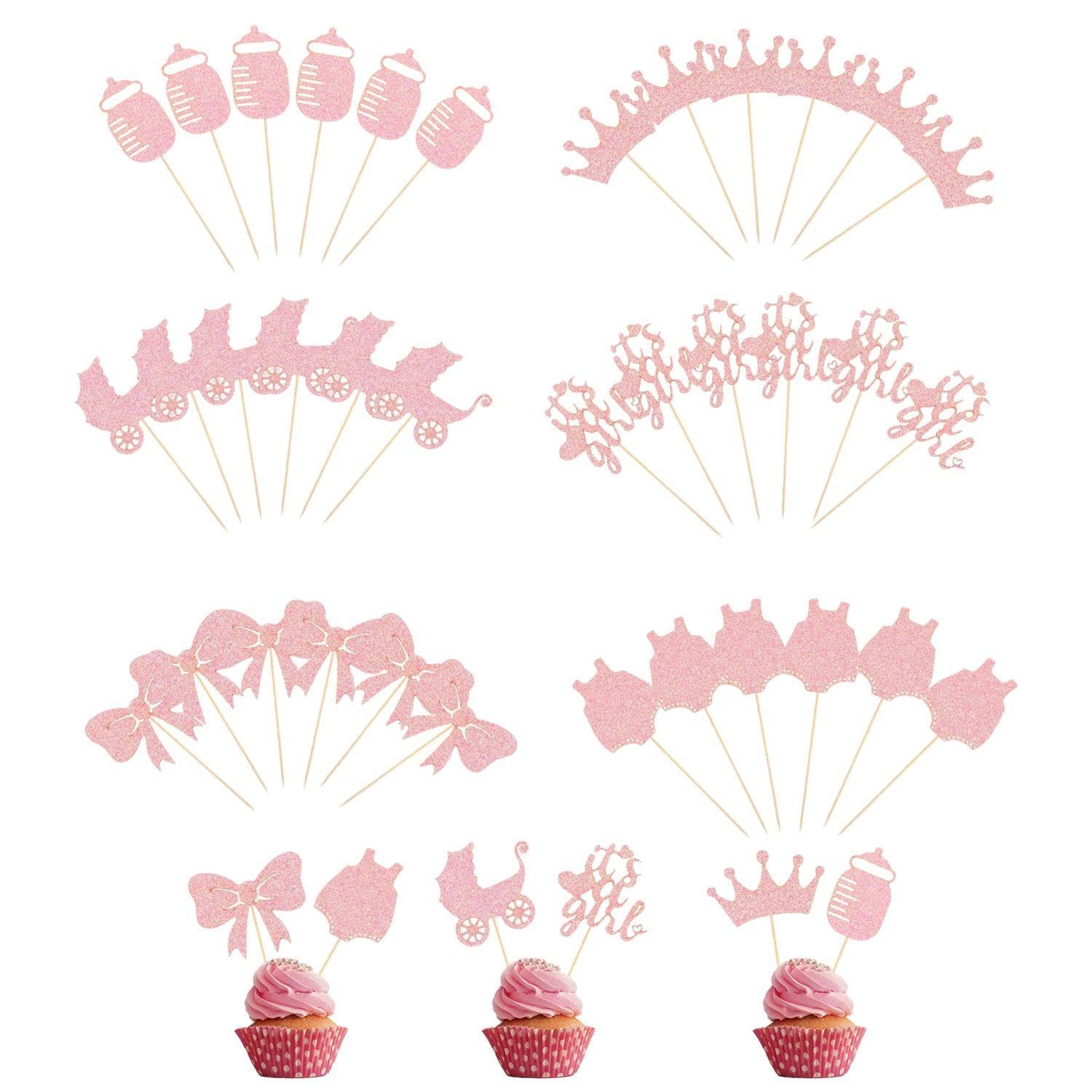 Eowvisn Women's Pink 36 Pieces Cupcake Inserts, Cake Decorating Inserts, Baby Shower Cake Decorations, Girls Party Decorations, Cupcake Decorations, Dessert Decorations