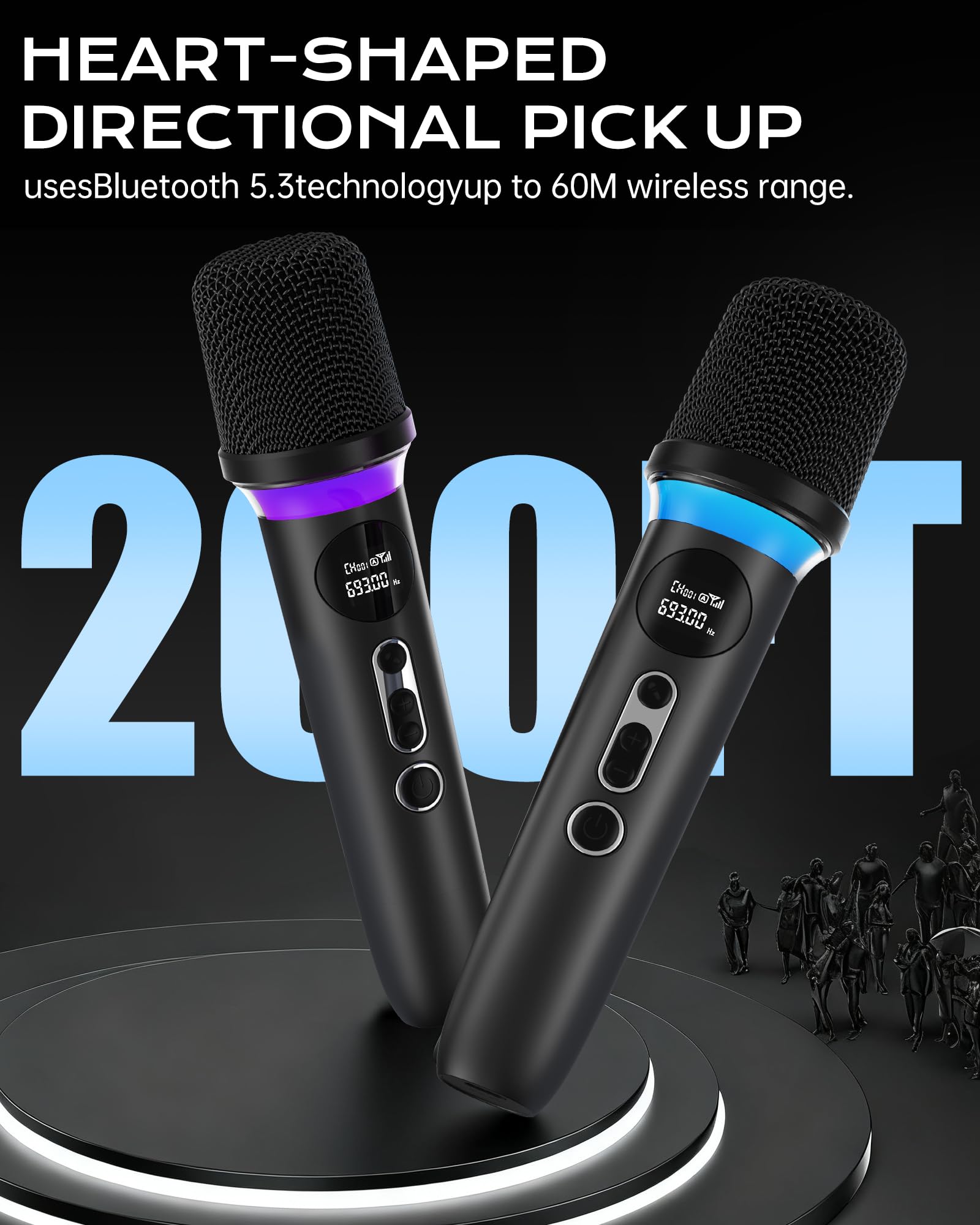 Zwei Mikrofone, dynamische Hand funkmikrofon mit wiederaufladbarem Empfänger, One-Touch-Stummschaltung, 40 Stunden Akkulaufzeit, 200FT Übertragungsreichweite, ideal für Sing, Hochzeiten und DJ