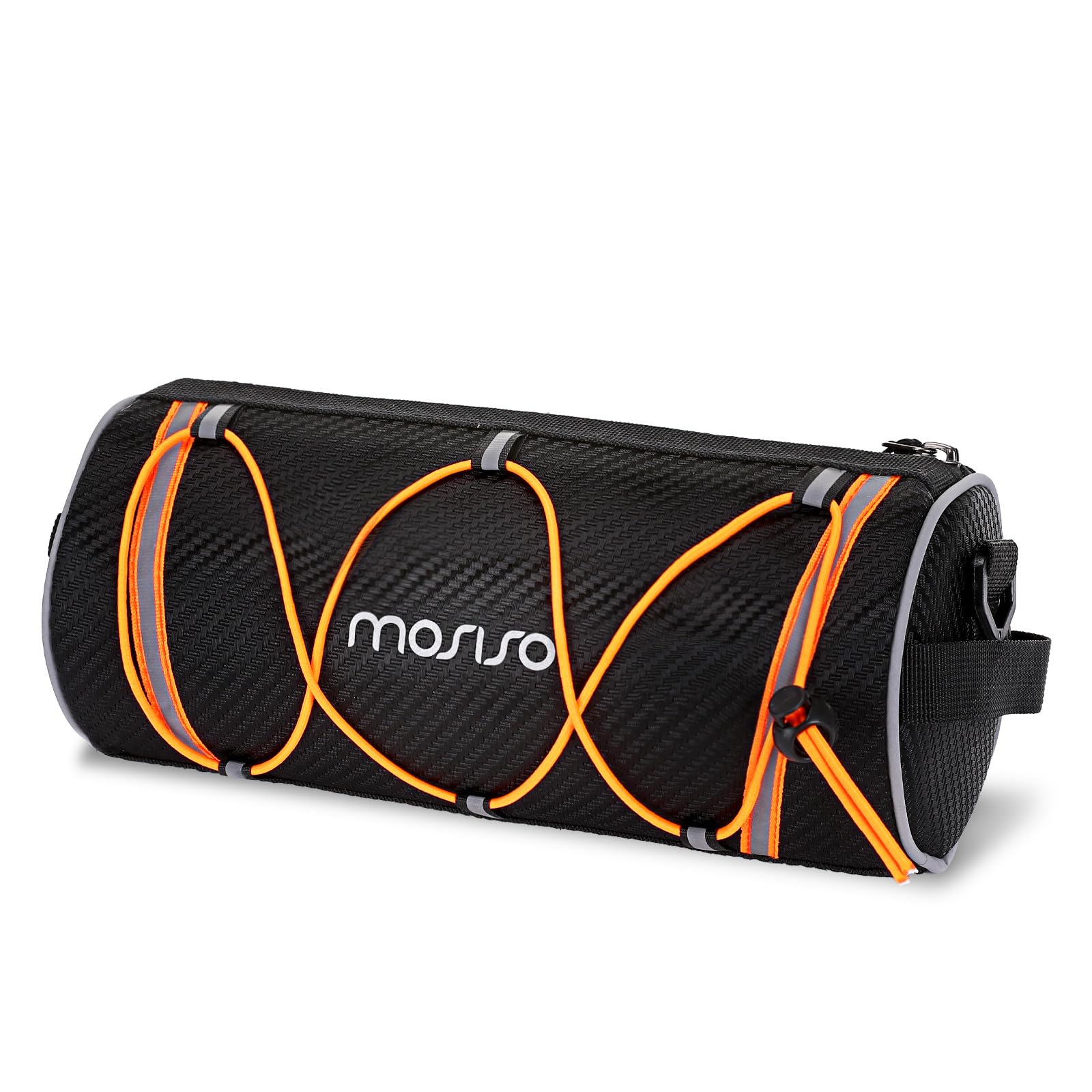 MOSISO Bike Handlebar Bag, Bicycle Roll Pouch Small Front Handlebar Case with Reflective Strips, 2L Bike Front Storage Cylinder Bag with Shoulder Strap for Road Mountain Commuter Cycling, Black