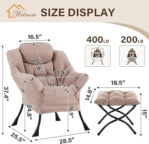 Miniatura 190 de Welnow Silla Lazy con otomana, moderna silla de descanso con reposabrazos y un bolsillo lateral, sillón para sofá de ocio, sillón de lectura