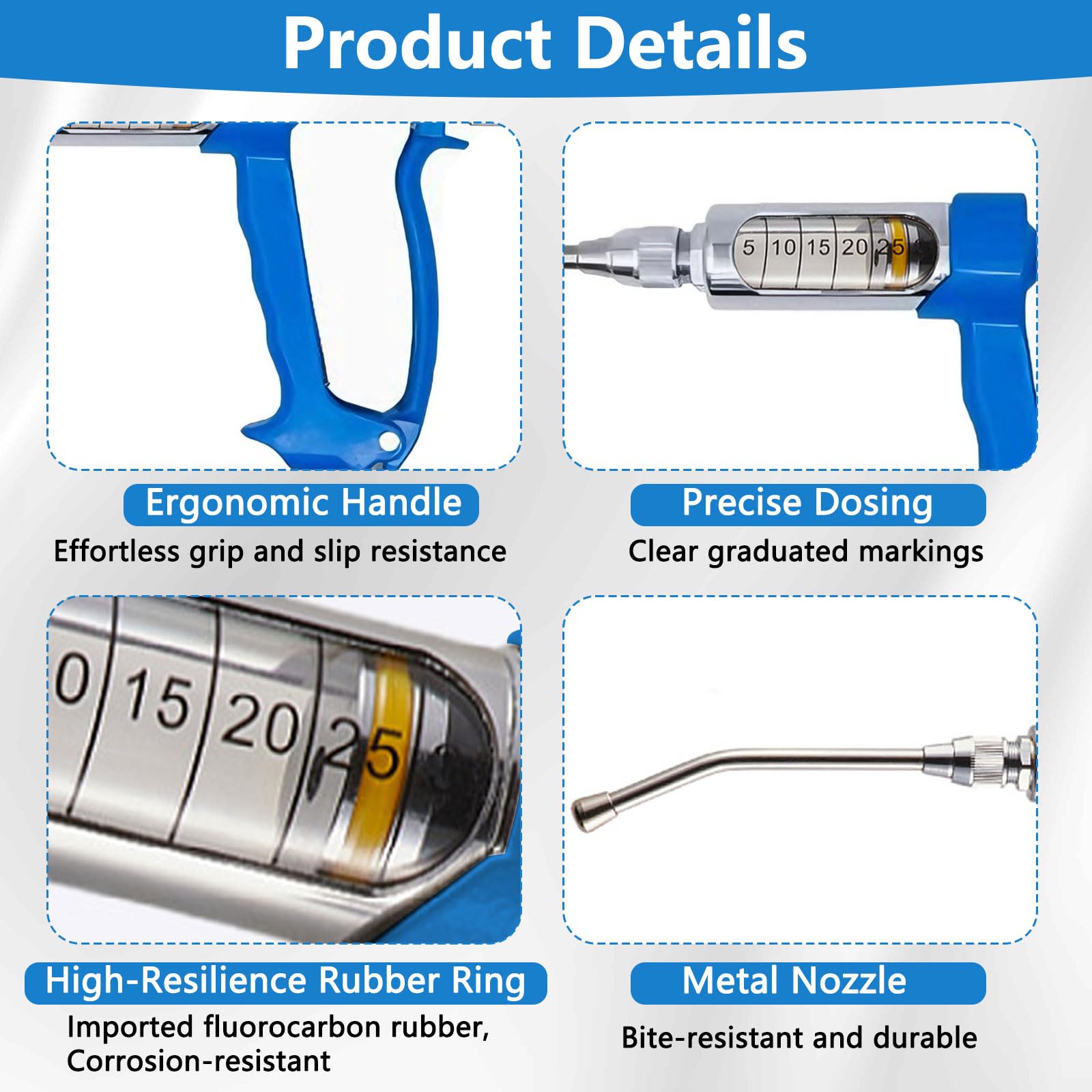 Pistolet vétérinaire continu réglable de 30 ml, pistolet d'alimentation en métal, outil de dosage de médicaments, distributeur de médicaments pour bétail, moutons, porcs