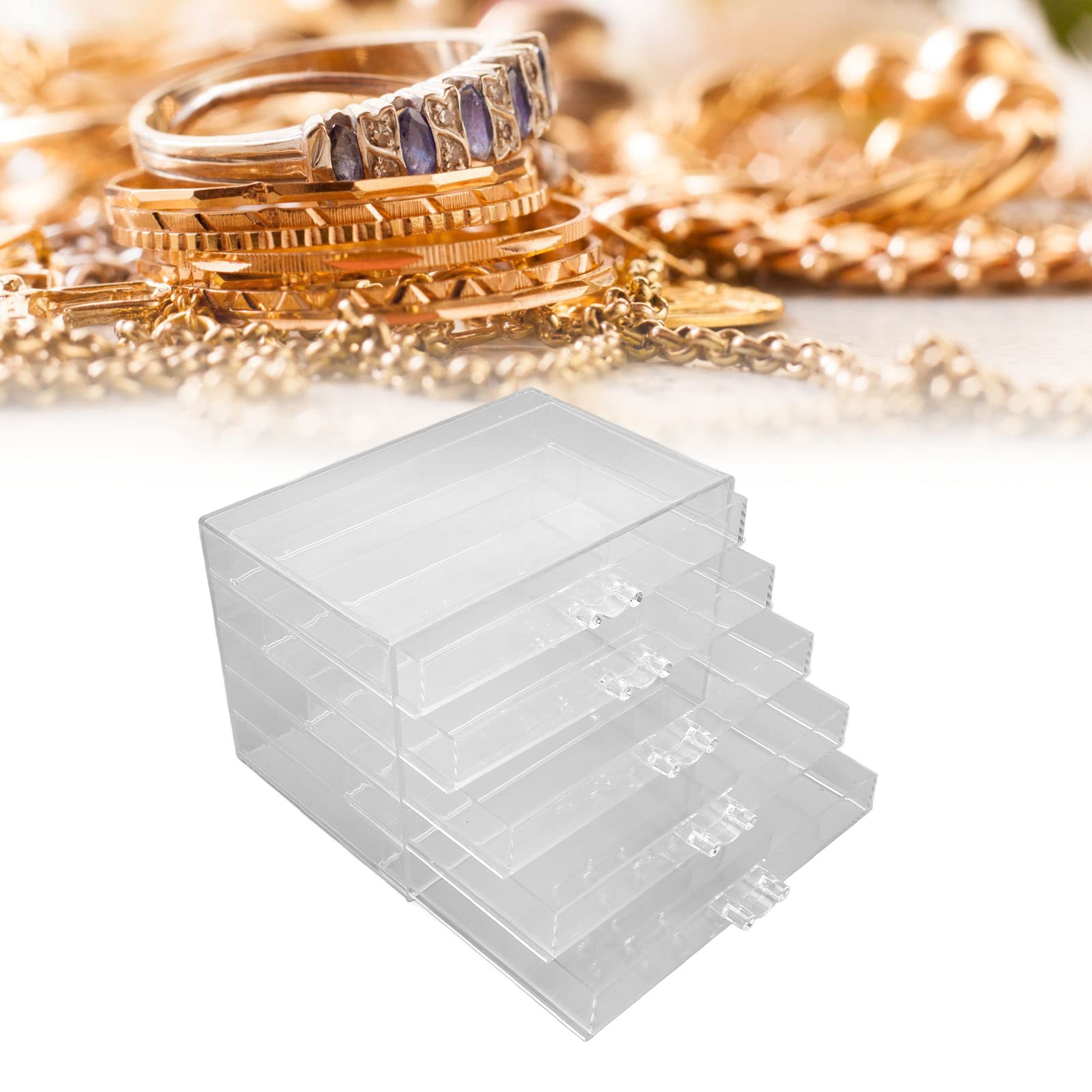YOUNTHYE Schmuckkästchen Acryl Grau - 5 Schubladen, Samt-Innenfutter - Organisiere Ringe, Ketten & Mehr