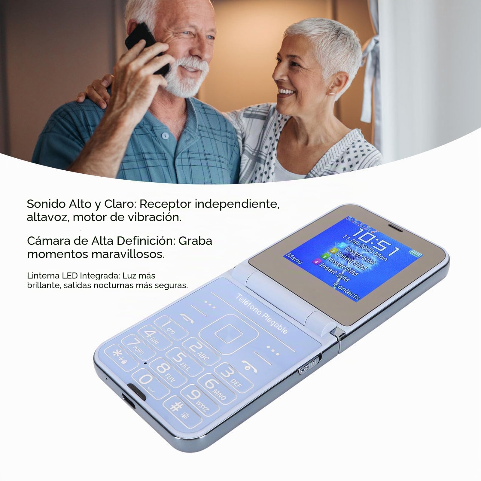 Tapa Portátil para Personas Mayores, Teléfono Desbloqueado de 2,6 Pulgadas, Móvil 2G con Botón Grande y Sonido Fuerte