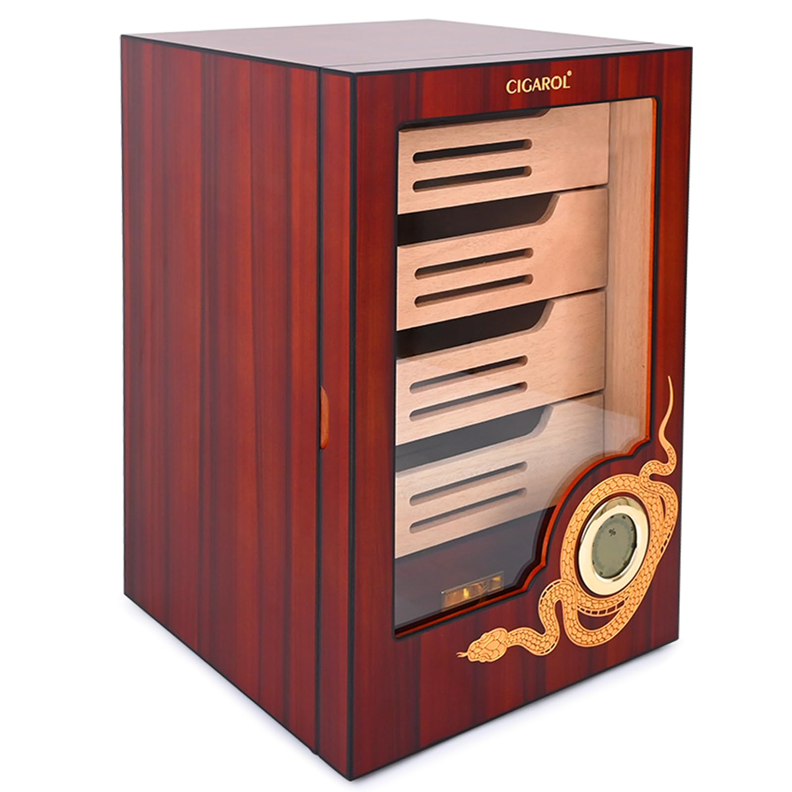 Velonx Humidor Zigarren, Handgefertigter Zedernholz Humidor Schrank für 200 Zigarren with Digital Hygrometer, Humidifier, Mit Glastür, 4+1 Fachböden, für Männer/Väter/Ehemänner