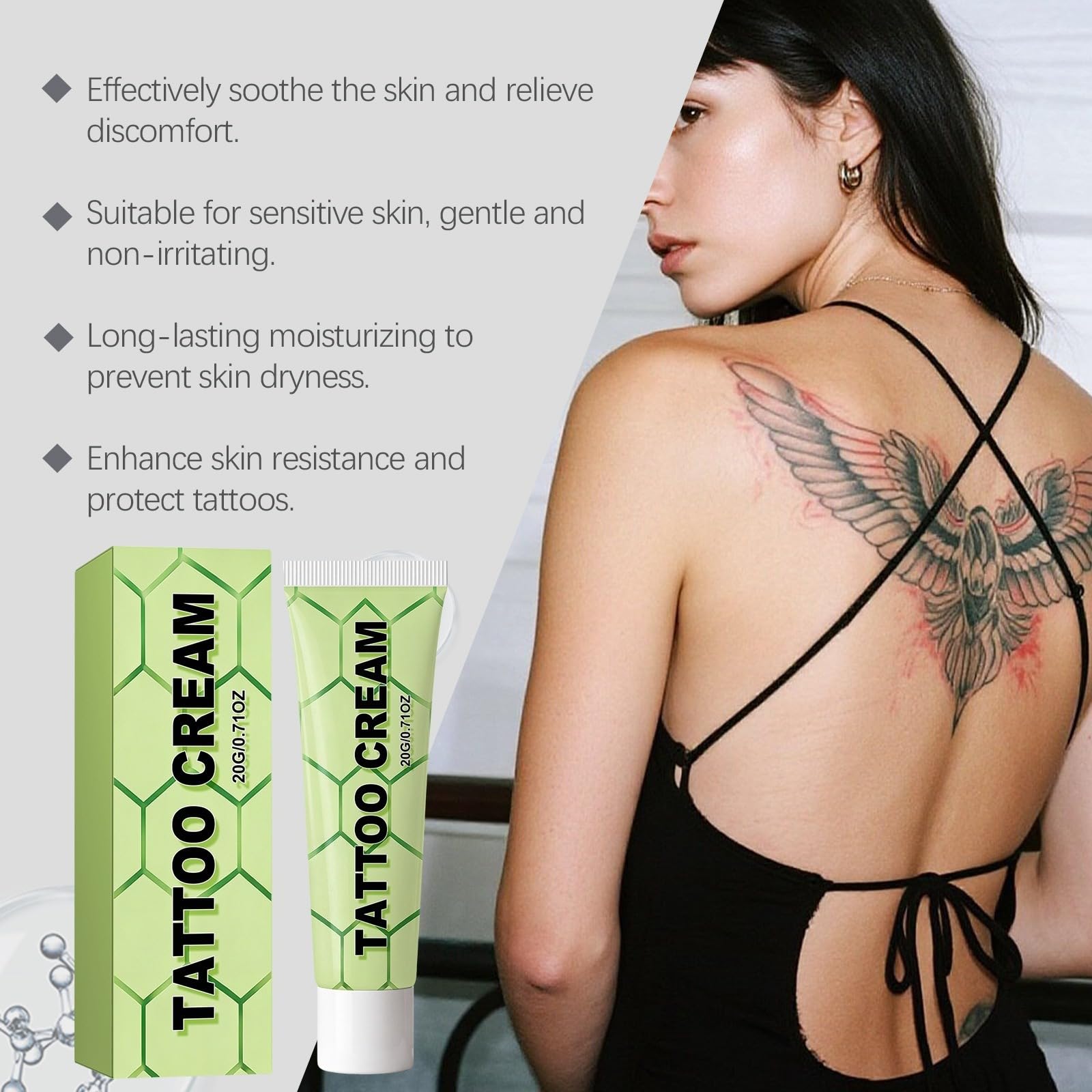 Crema anestetico tatuaggio 20g anti-dolore idratante trasparente | Attenua dolore tatuaggio & depilazione, formula fluido trasparente, cura micro tatuaggio semipermanente idratante
