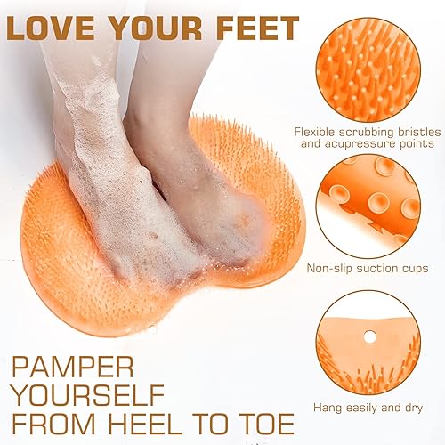 Miniatura 9 de Alfombrilla exfoliante para pies de ducha, limpiador de pies para la espalda, almohadilla exfoliante de baño para montaje en pared, ventosas,