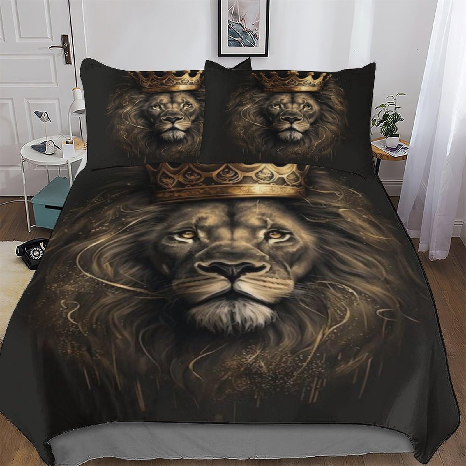 Lion Duvet Cover Soft Cosy Quilt Cover Bedding Sets 2 Pieces With Pillowcase Easy Care Comforter Cover for Kids Adult Single(135x200cm)
