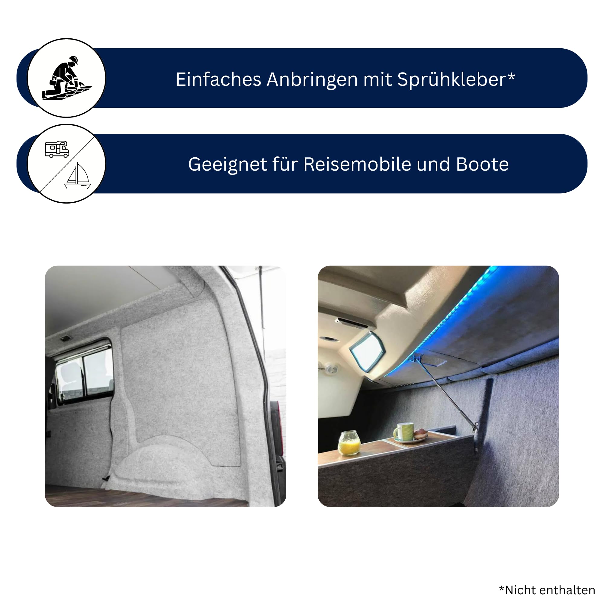 PUNDMANN 4-Wege-Superstretch Carpet Filz 3mm 390g pro m² gerollt für Fahrzeug Innenraum Ausbau Wohnmobil Wohnwagen Camper Caravan KFZ (Silbergrau, 2m² (2m x 1m))