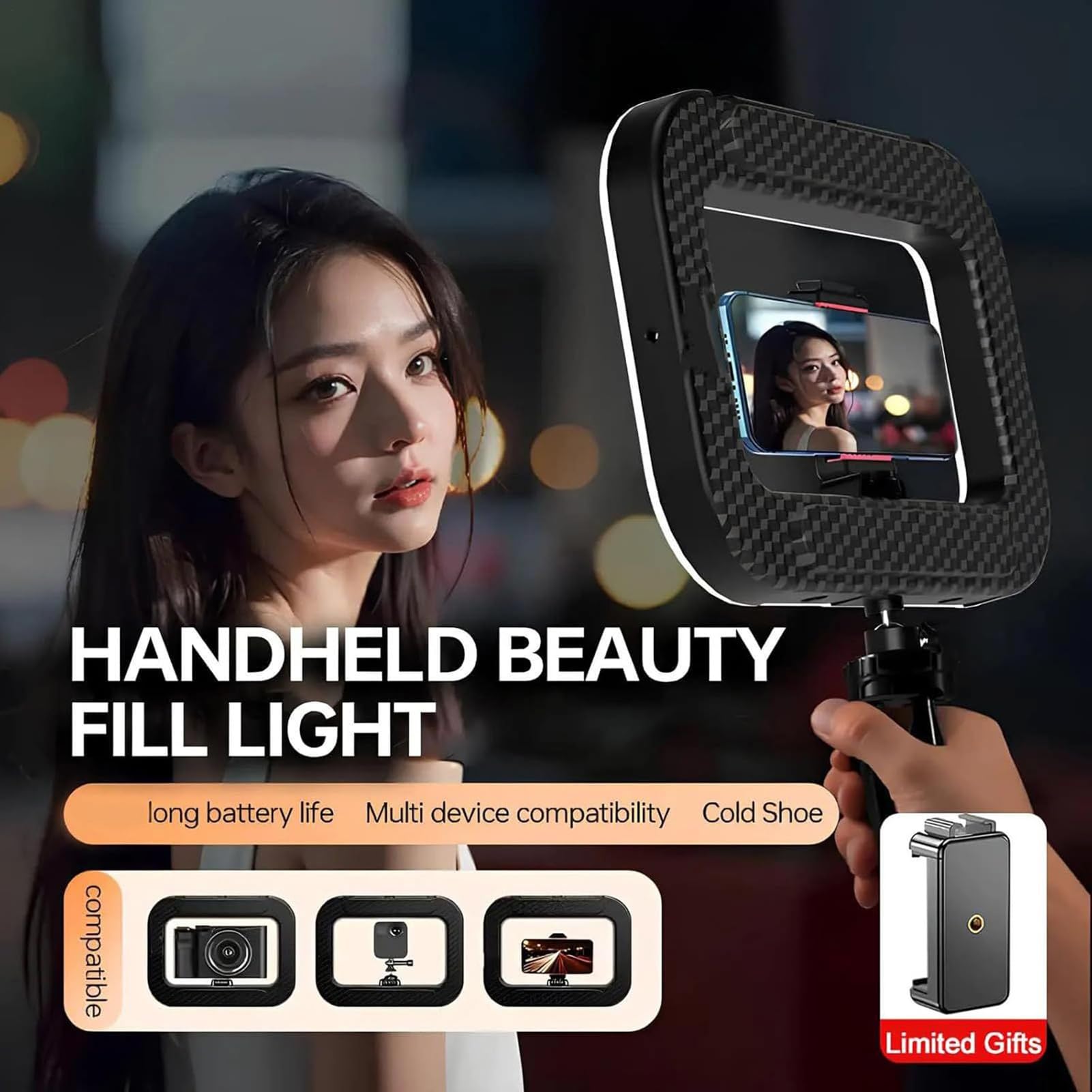 Selfie Stick Treppiede Con Luce Supporto Estensibile Leggero per Telefono e | Treppiede Portatile A Mano Con Luce Anulare LED Per Live Streaming Registrazione Video Fotografia Trucco