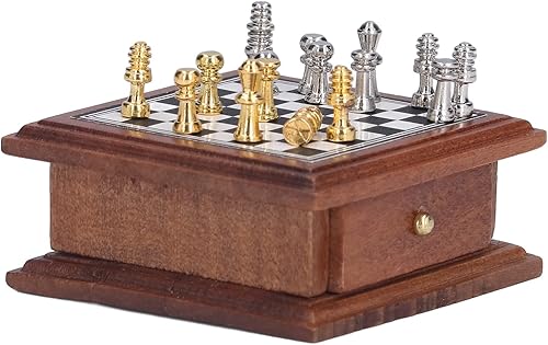 Miniatura 6 de Juego de ajedrez en miniatura, mini colección de casa de muñecas 1:12, juego de ajedrez internacional, mini ajedrez con tablero de ajedrez, mini